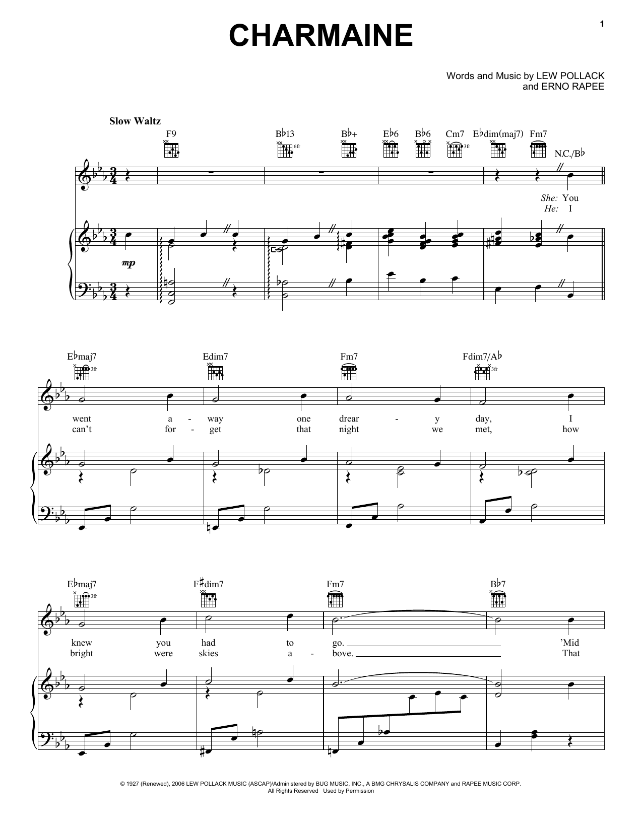 Charmaine (Piano, Vocal & Guitar Chords (Right-Hand Melody)) von Four Freshman
