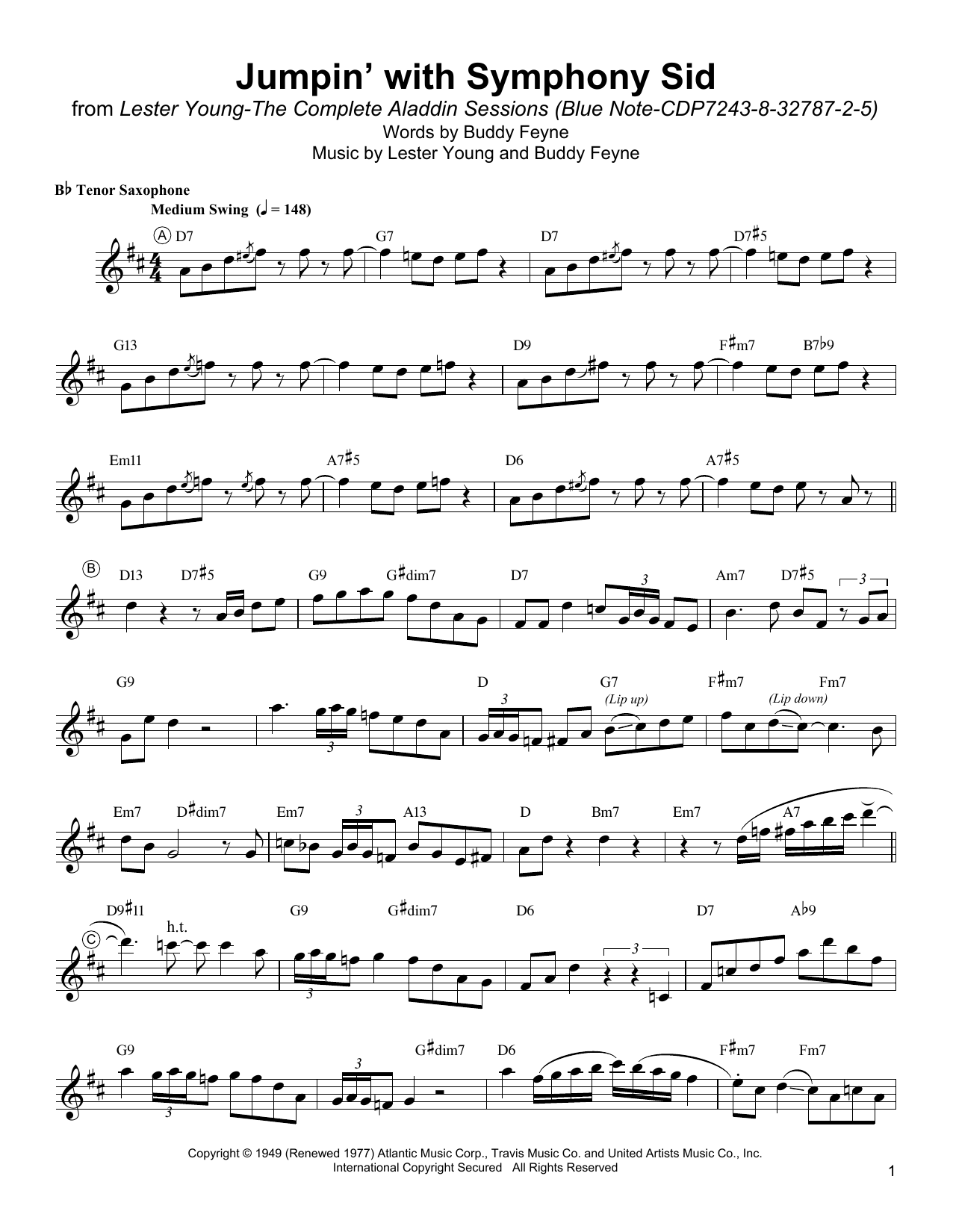 Jumpin' With Symphony Sid (Tenor Sax Transcription) von Lester Young