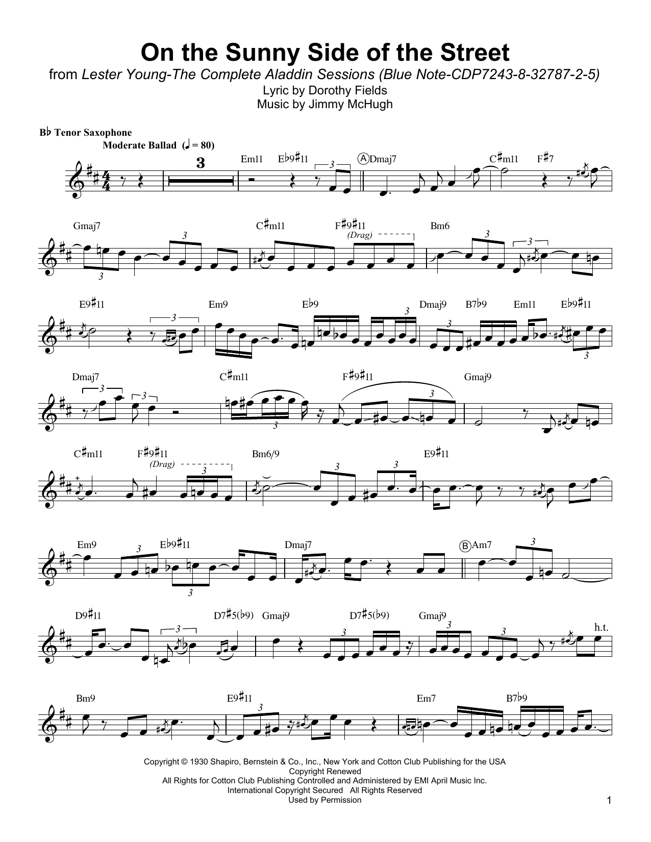 On The Sunny Side Of The Street (Tenor Sax Transcription) von Lester Young