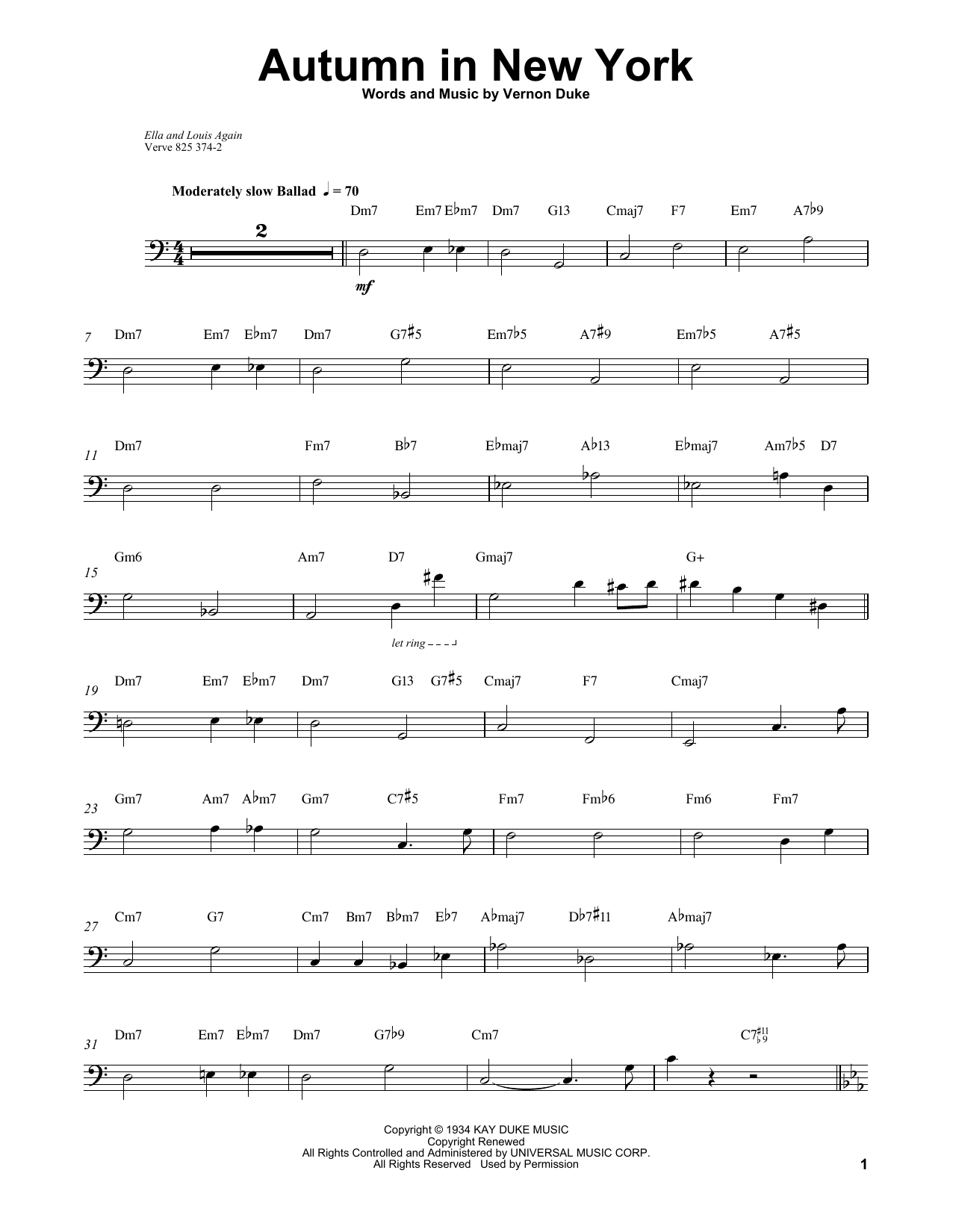 Autumn In New York (String Bass Transcription) von Ray Brown