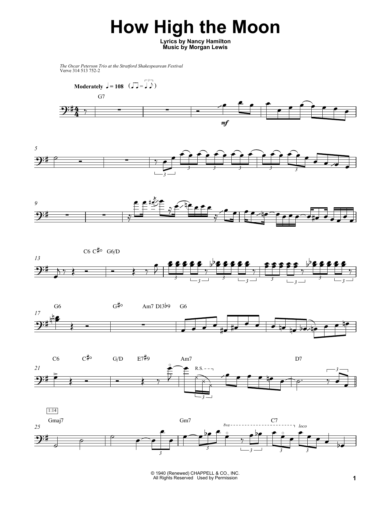 How High The Moon (String Bass Transcription) von Ray Brown