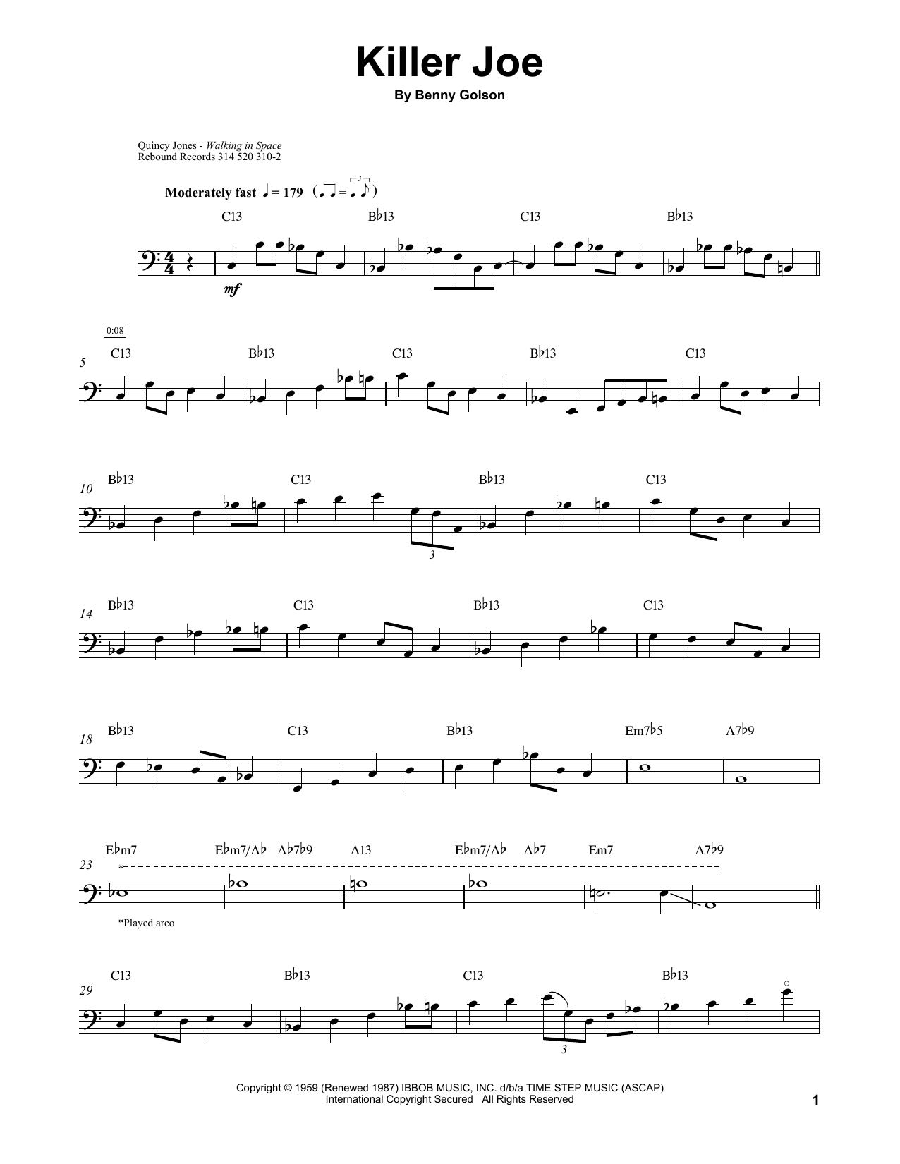Killer Joe (String Bass Transcription) von Quincy Jones