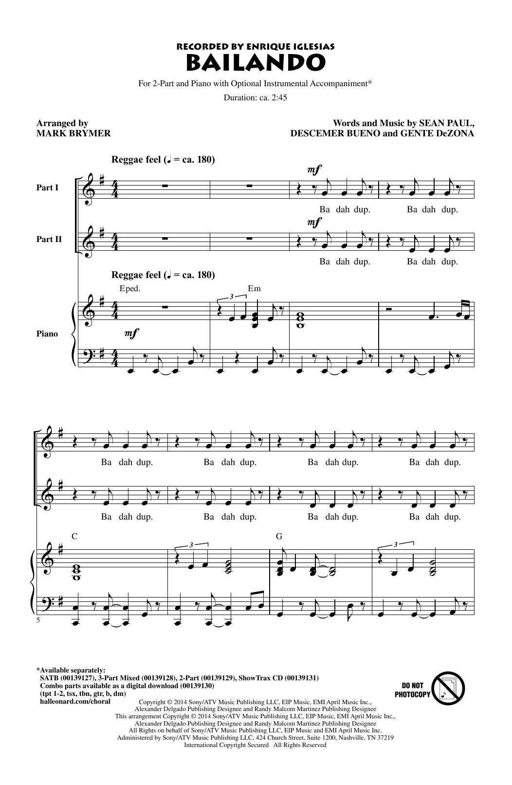 Bailando (arr. Mark Brymer) (2-Part Choir) von Enrique Iglesias Featuring Descemer Bueno and Gente de Zona