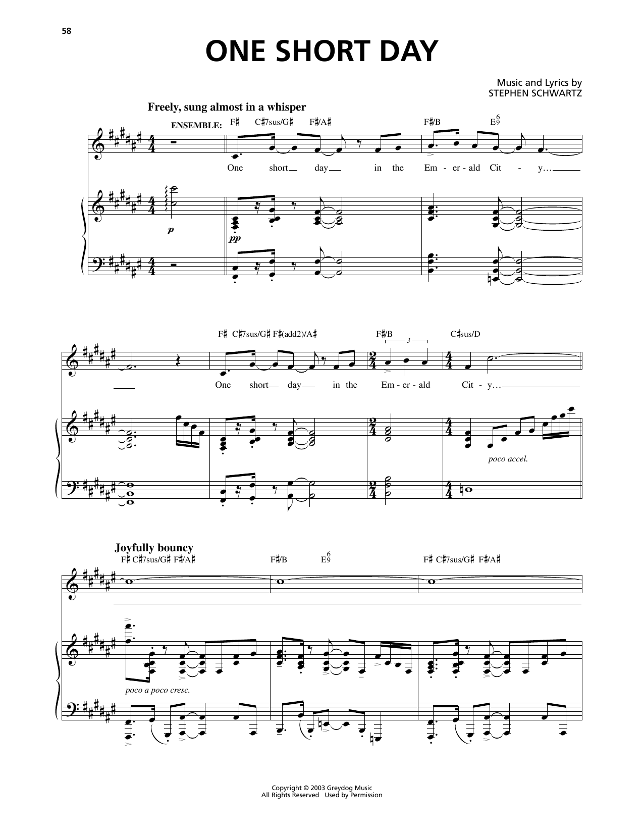 One Short Day (from Wicked) (Piano & Vocal) von Stephen Schwartz