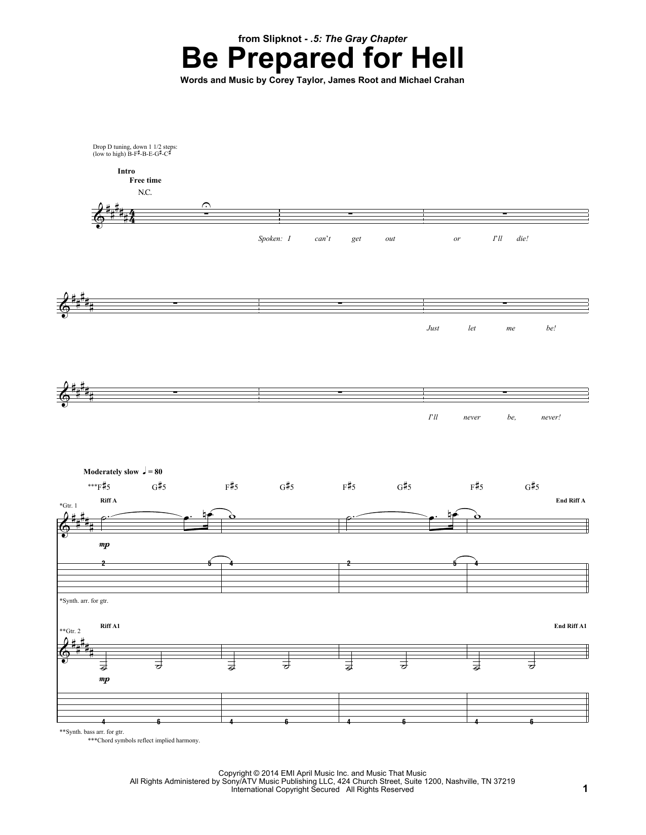 Be Prepared For Hell (Guitar Tab) von Slipknot