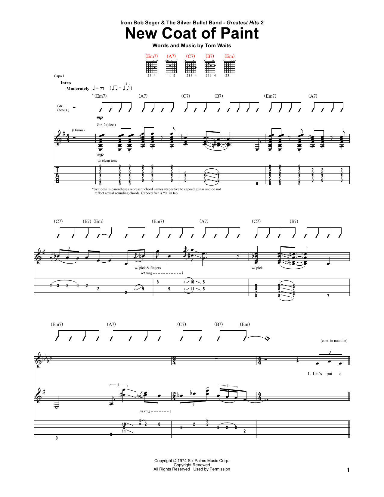 New Coat Of Paint (Guitar Tab) von Bob Seger