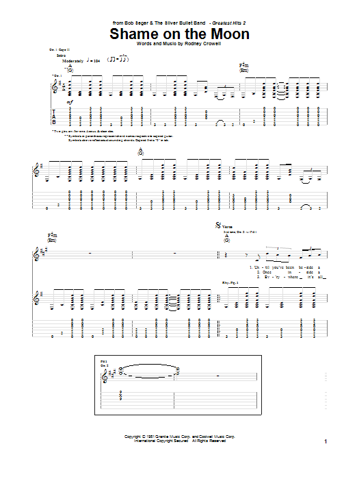 Shame On The Moon (Guitar Tab) von Bob Seger