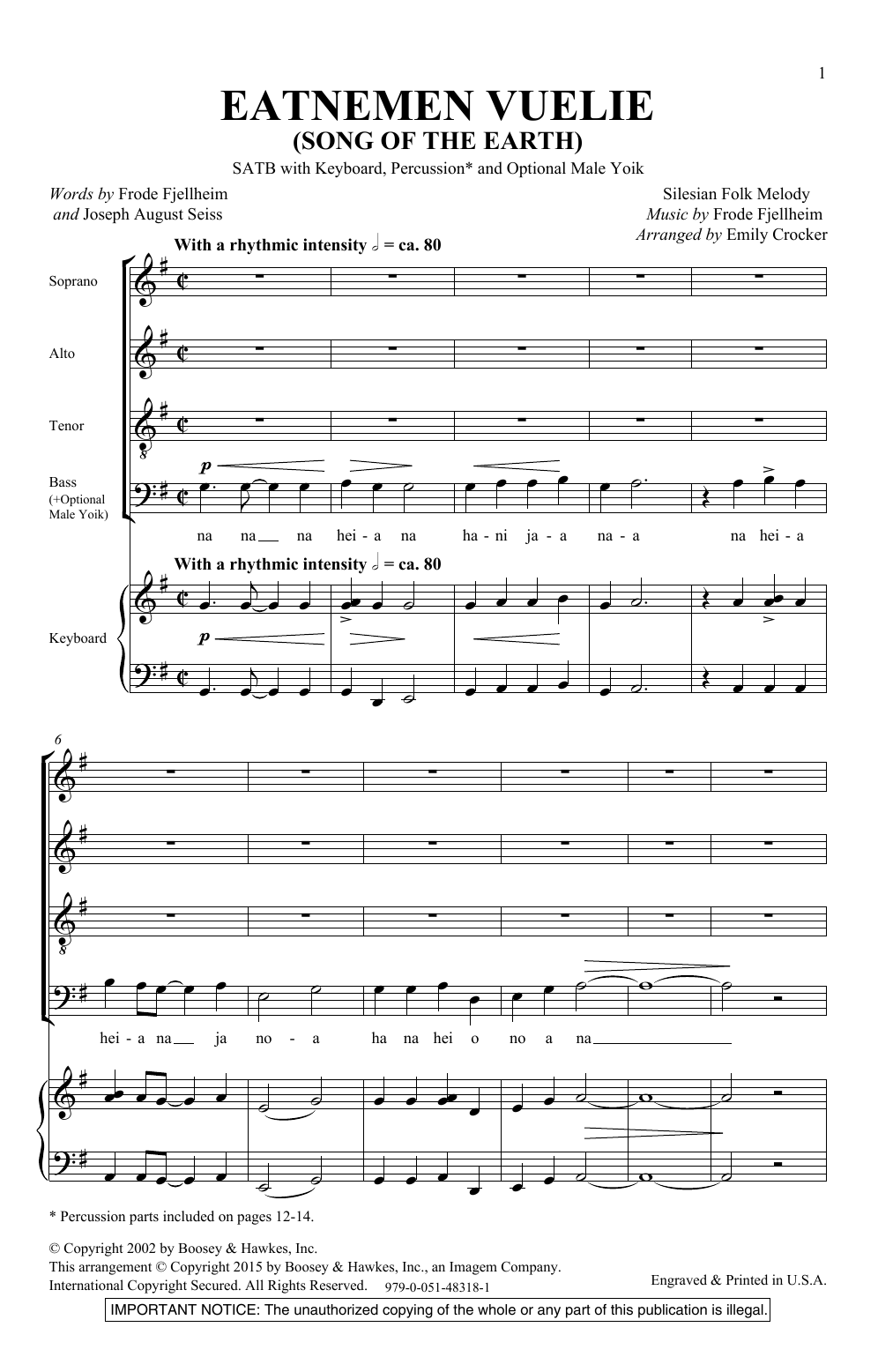 Eatnemen Vuelie (Song Of The Earth) (arr. Emily Crocker) (SATB Choir) von Frode Fjellheim