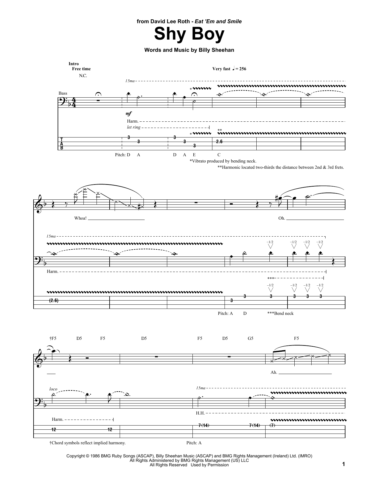 Shy Boy (Bass Guitar Tab) von David Lee Roth