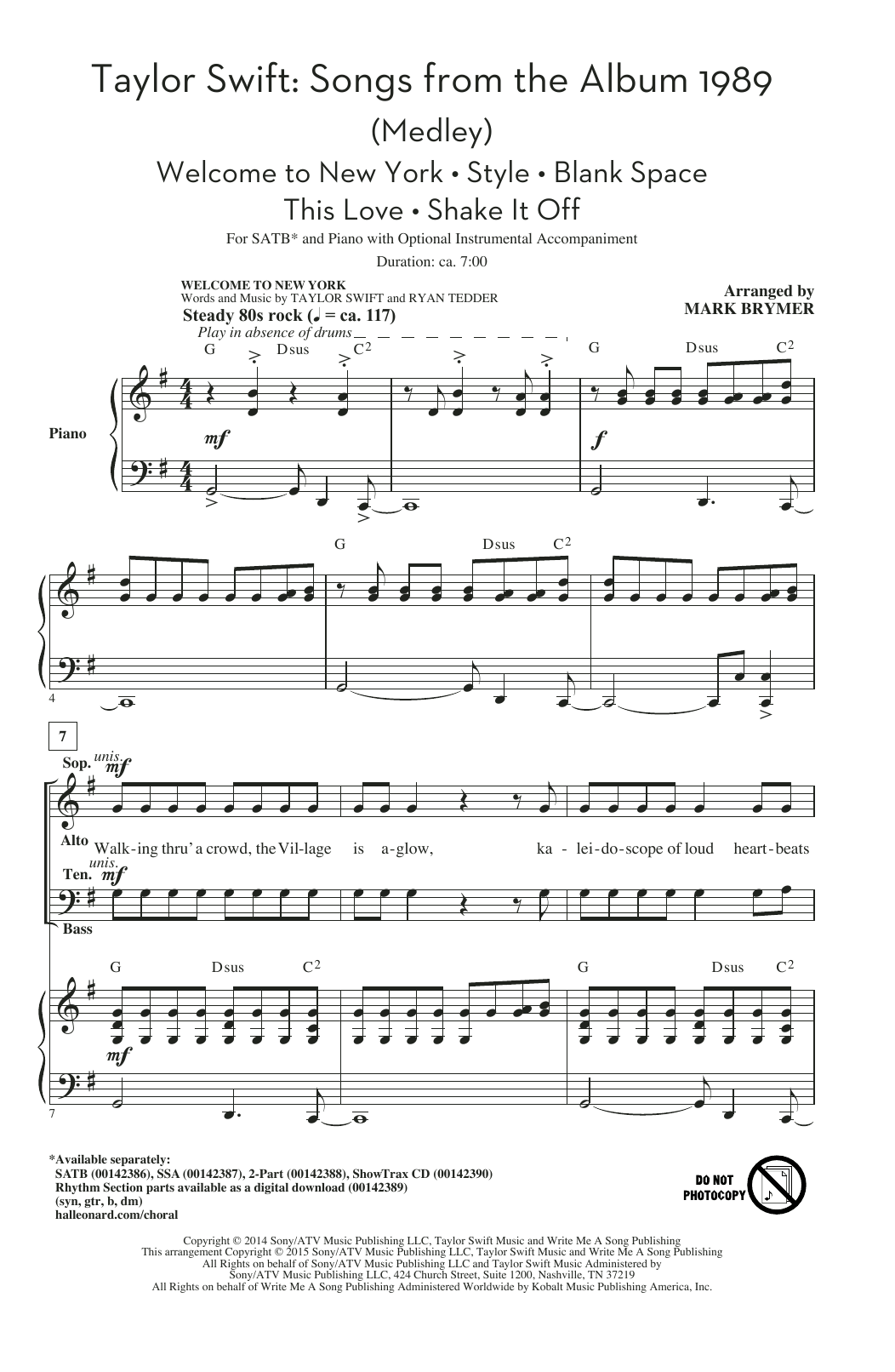 Taylor Swift: Songs from the Album 1989 (Medley) (arr. Mark Brymer) (SATB Choir) von Taylor Swift