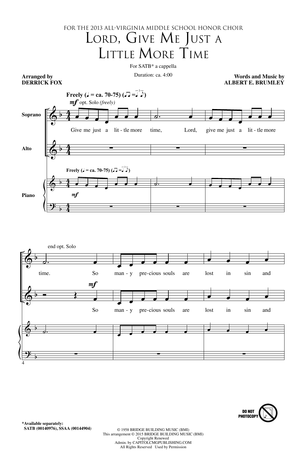 Lord, Give Me Just A Little More Time (SATB Choir) von Derrick Fox