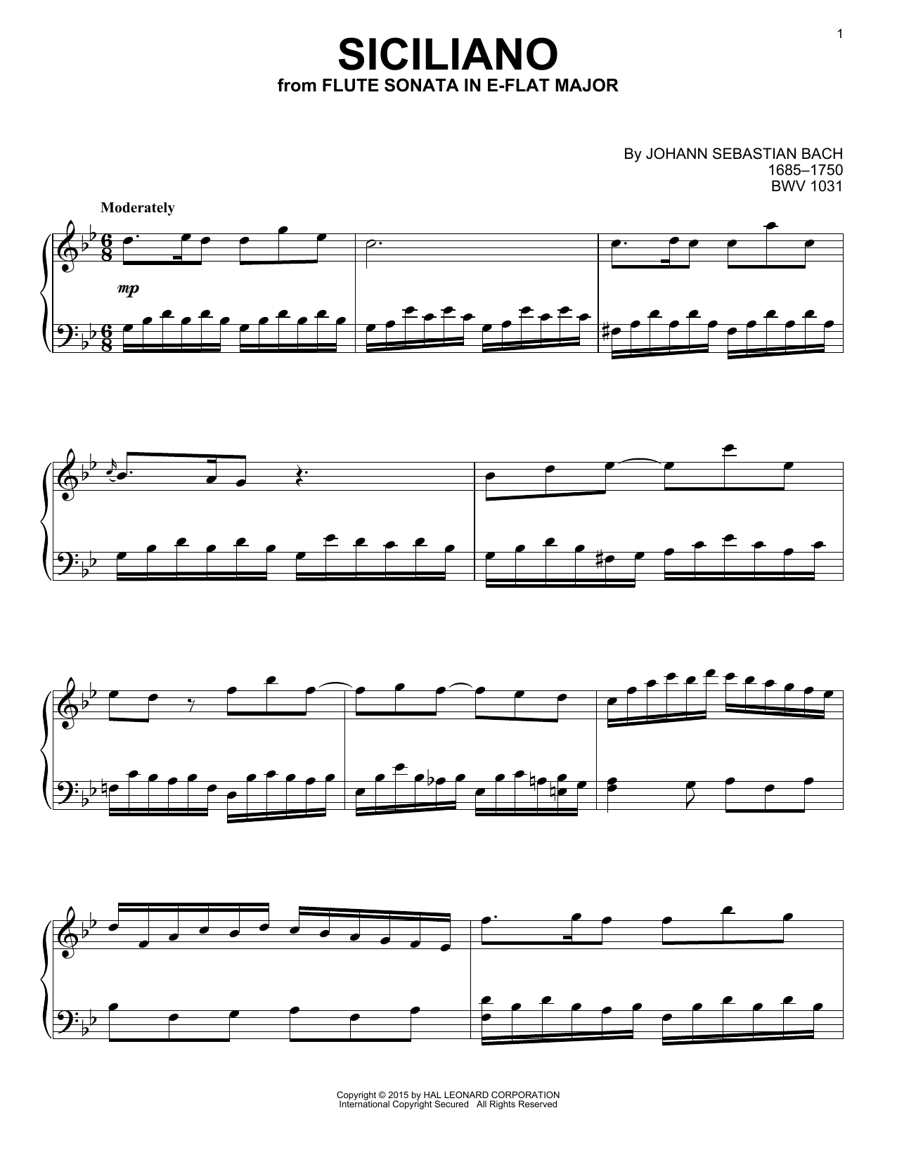 Siciliano (Piano Solo) von Johann Sebastian Bach