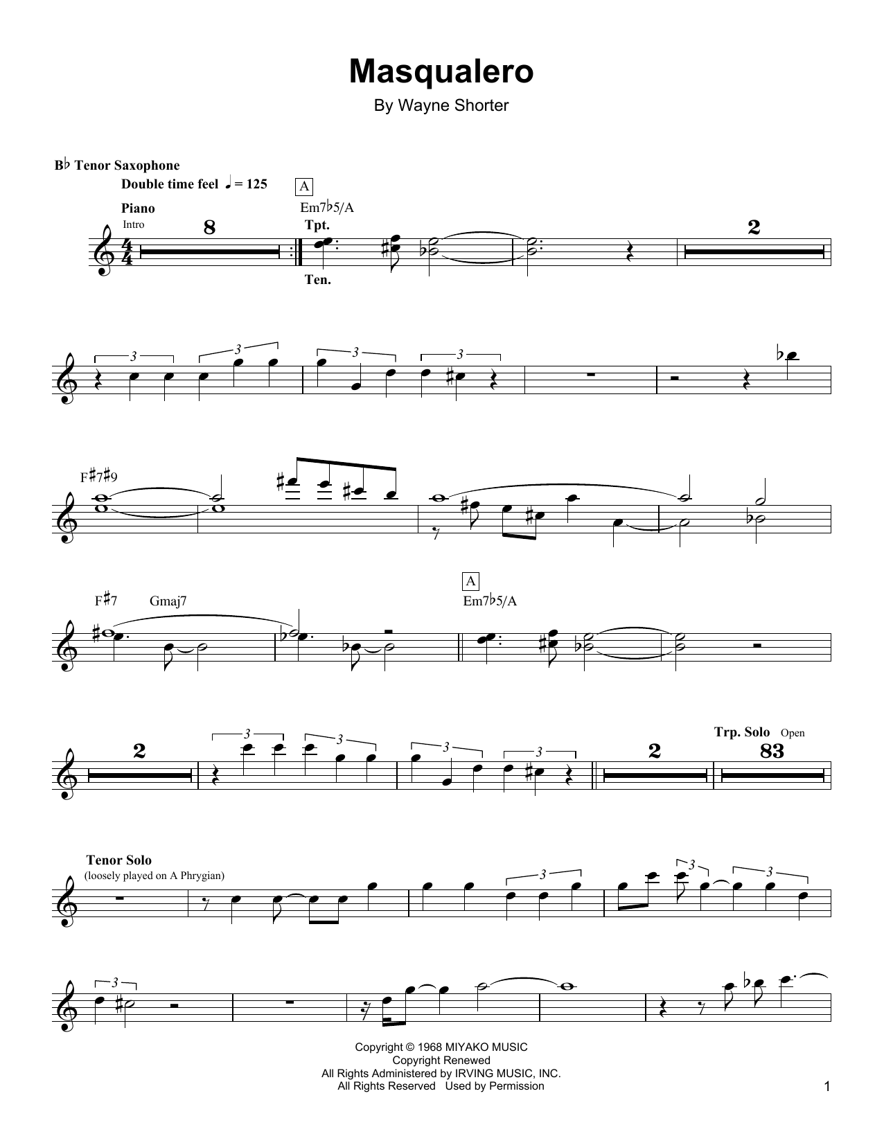 Masqualero (Tenor Sax Transcription) von Wayne Shorter