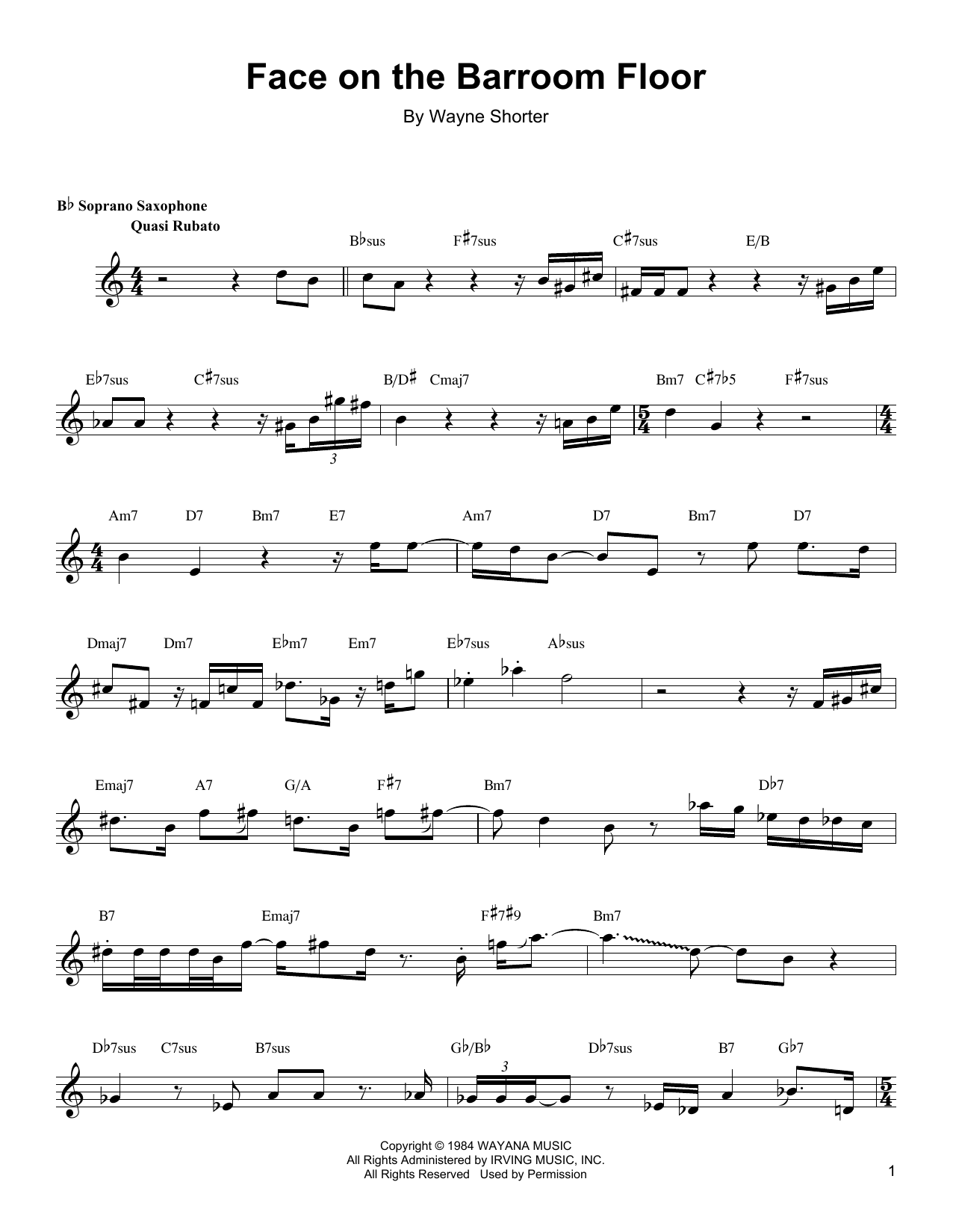 Face On The Barroom Floor (Soprano Sax Transcription) von Wayne Shorter