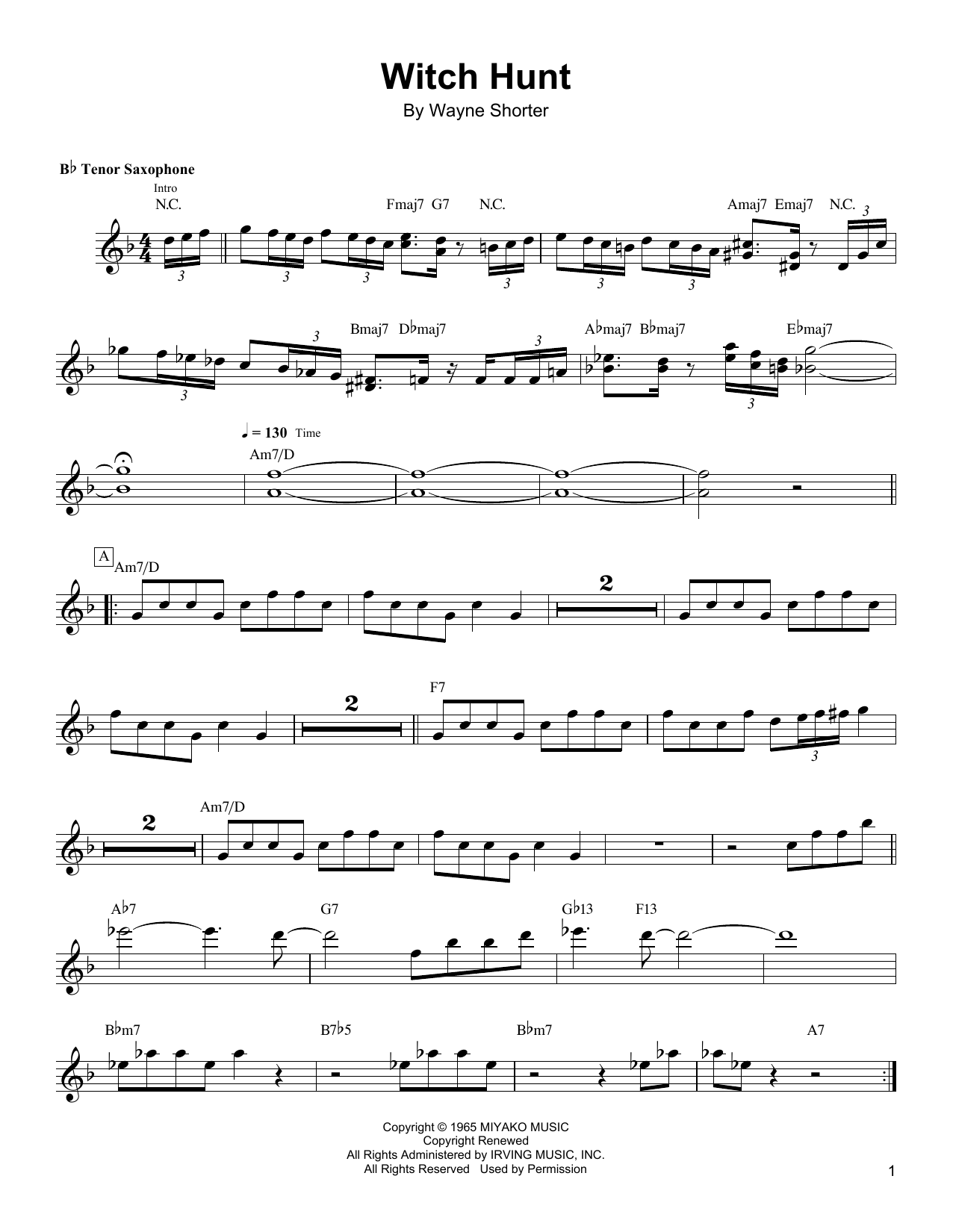 Witch Hunt (Tenor Sax Transcription) von Wayne Shorter