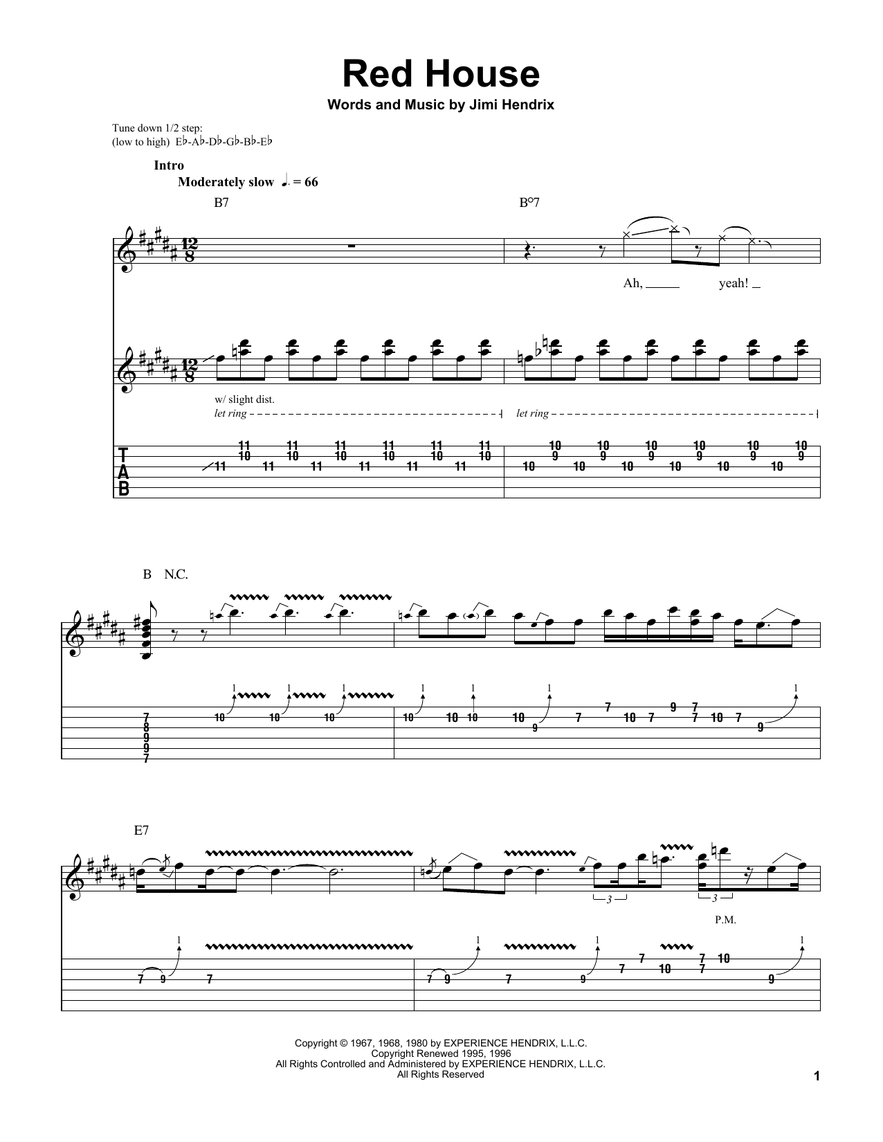 Red House (Easy Guitar Tab) von Jimi Hendrix