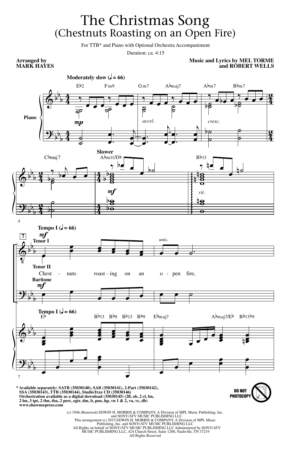 The Christmas Song (Chestnuts Roasting On An Open Fire) (TTBB Choir) von Mark Hayes