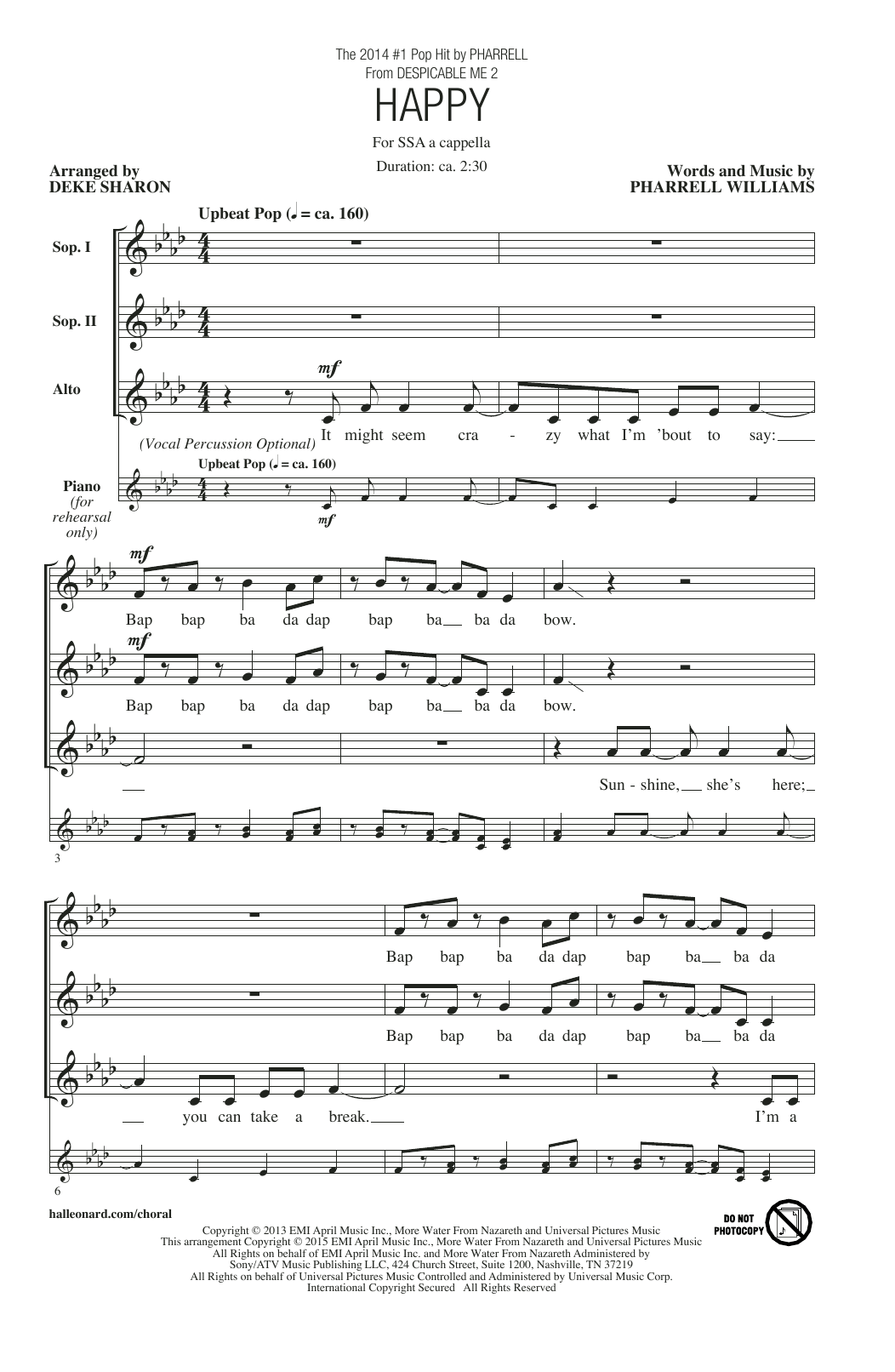 Happy (arr. Deke Sharon) (SSA Choir) von Pharrell Williams