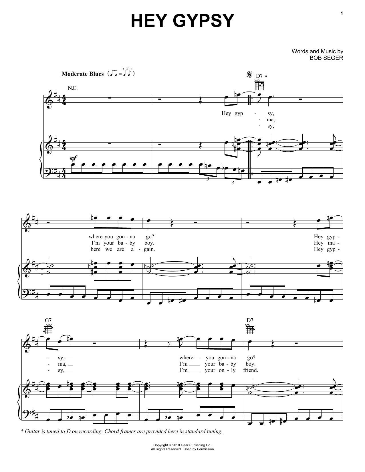 Hey Gypsy (Piano, Vocal & Guitar Chords (Right-Hand Melody)) von Bob Seger