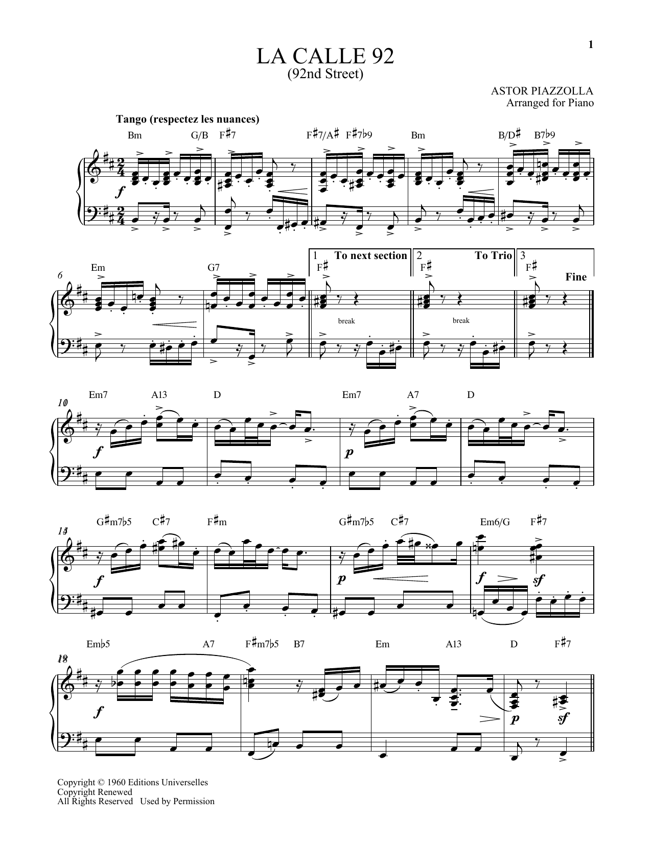 La Calle 92 (Piano Solo) von Astor Piazzolla