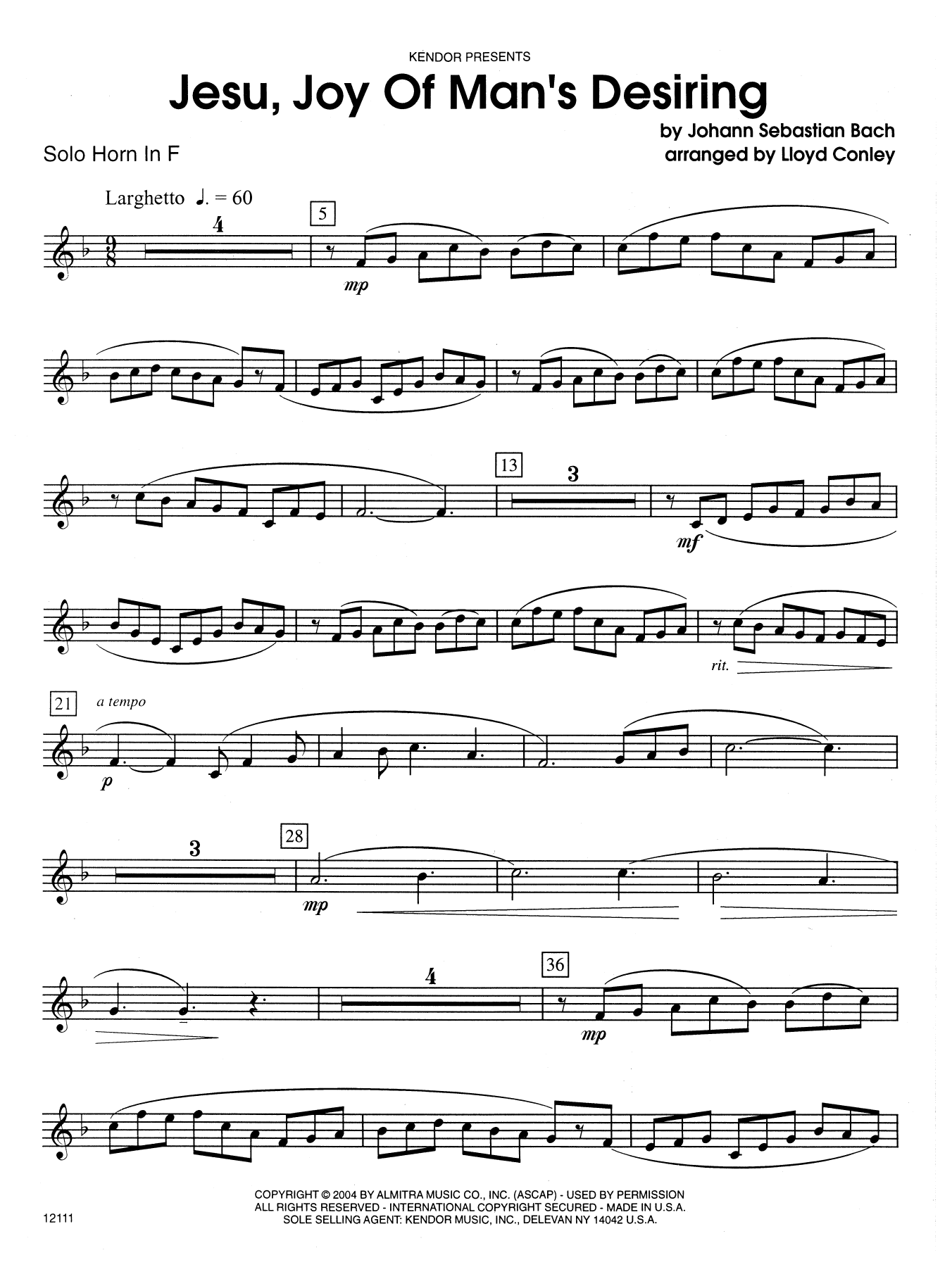 Jesu, Joy of Man's Desiring - Solo F Horn (Brass Solo) von Lloyd Conley