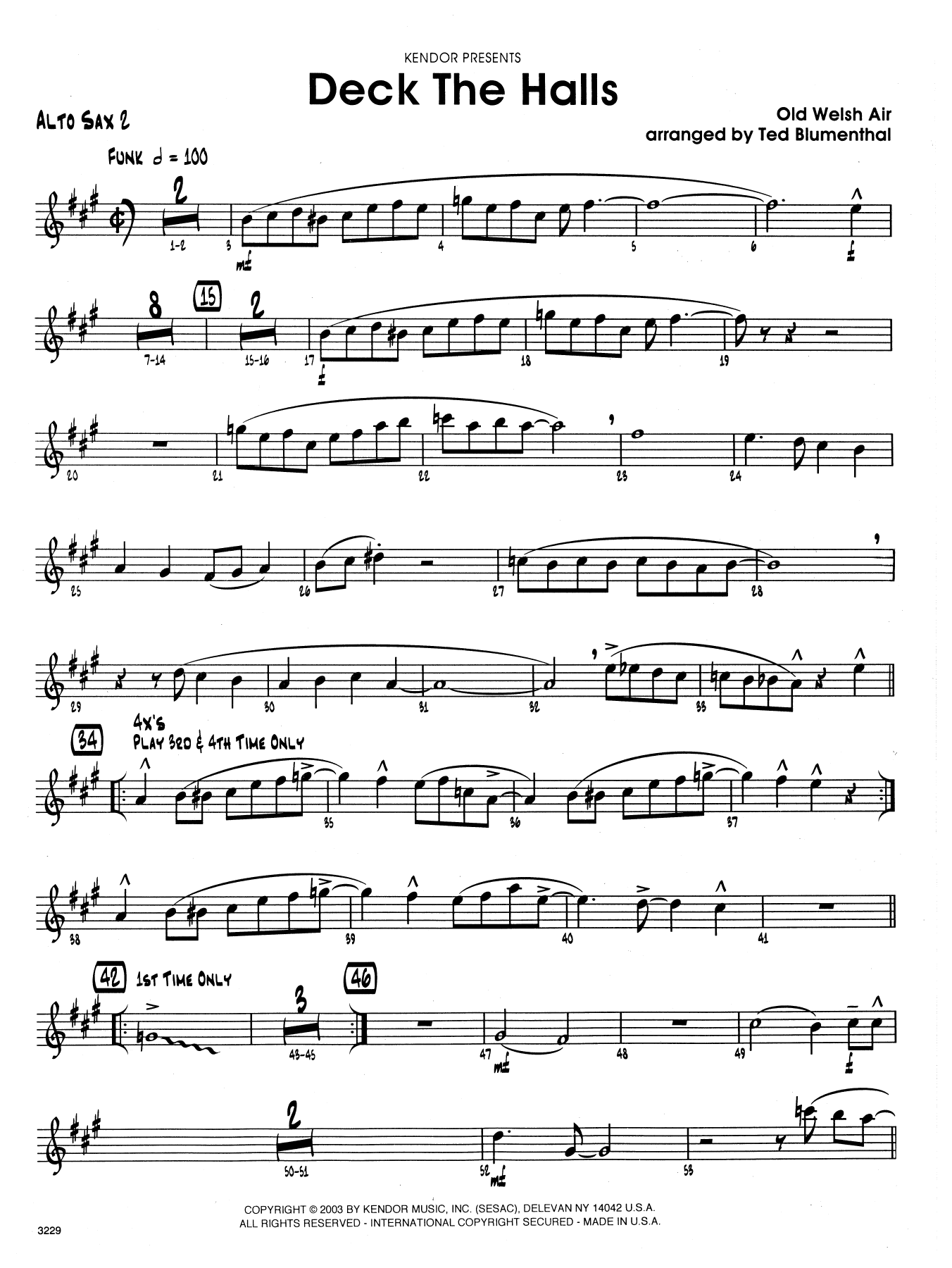 Deck the Halls - 2nd Eb Alto Saxophone (Jazz Ensemble) von Ted Blumenthal