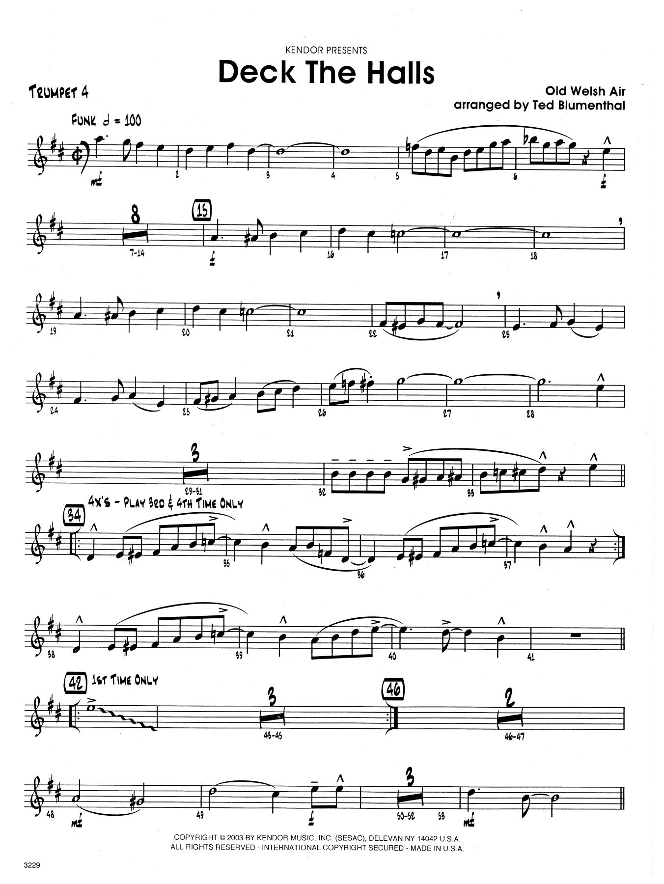 Deck the Halls - 4th Bb Trumpet (Jazz Ensemble) von Ted Blumenthal