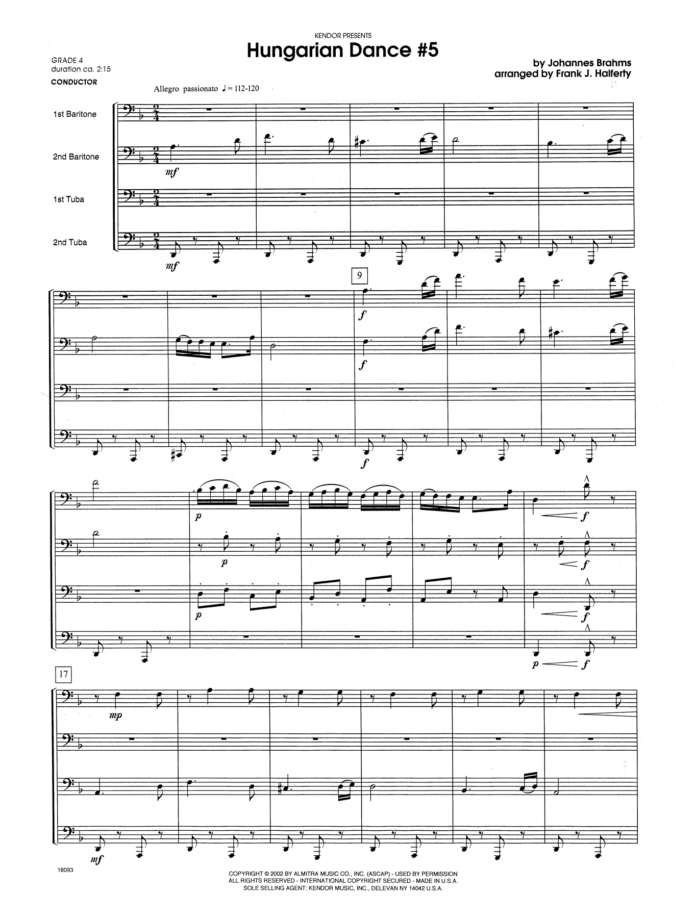 Hungarian Dance #5 - Full Score (Brass Ensemble) von Frank J. Halferty