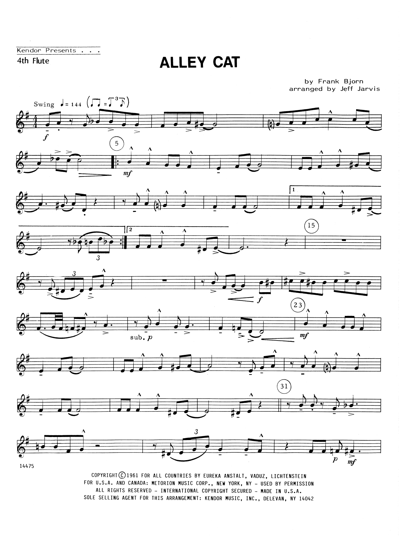 Alley Cat - 4th Flute (Woodwind Ensemble) von Jeff Jarvis