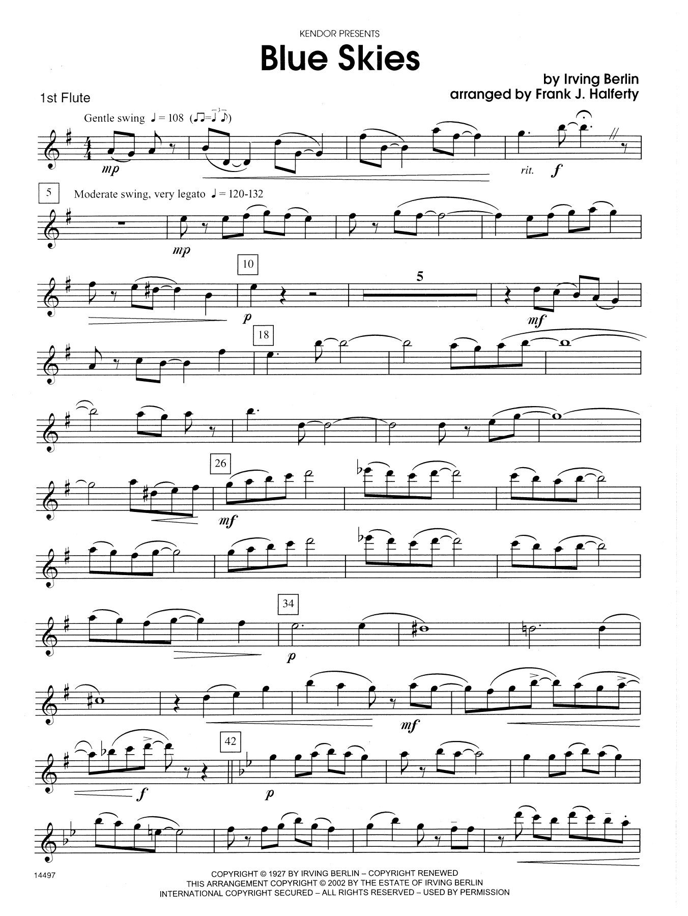 Blue Skies - 1st Flute (Woodwind Ensemble) von Frank J. Halferty