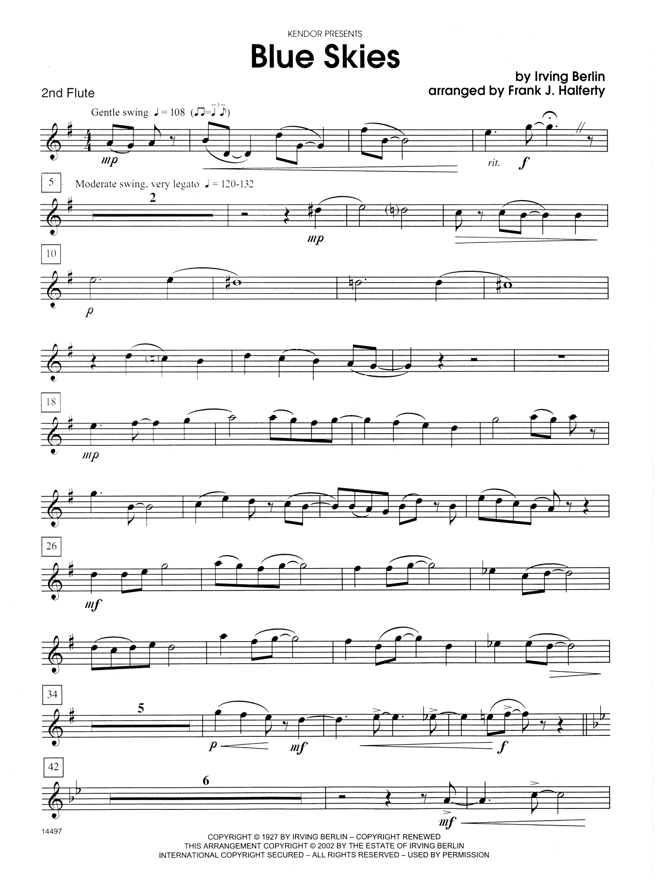 Blue Skies - 2nd Flute (Woodwind Ensemble) von Frank J. Halferty