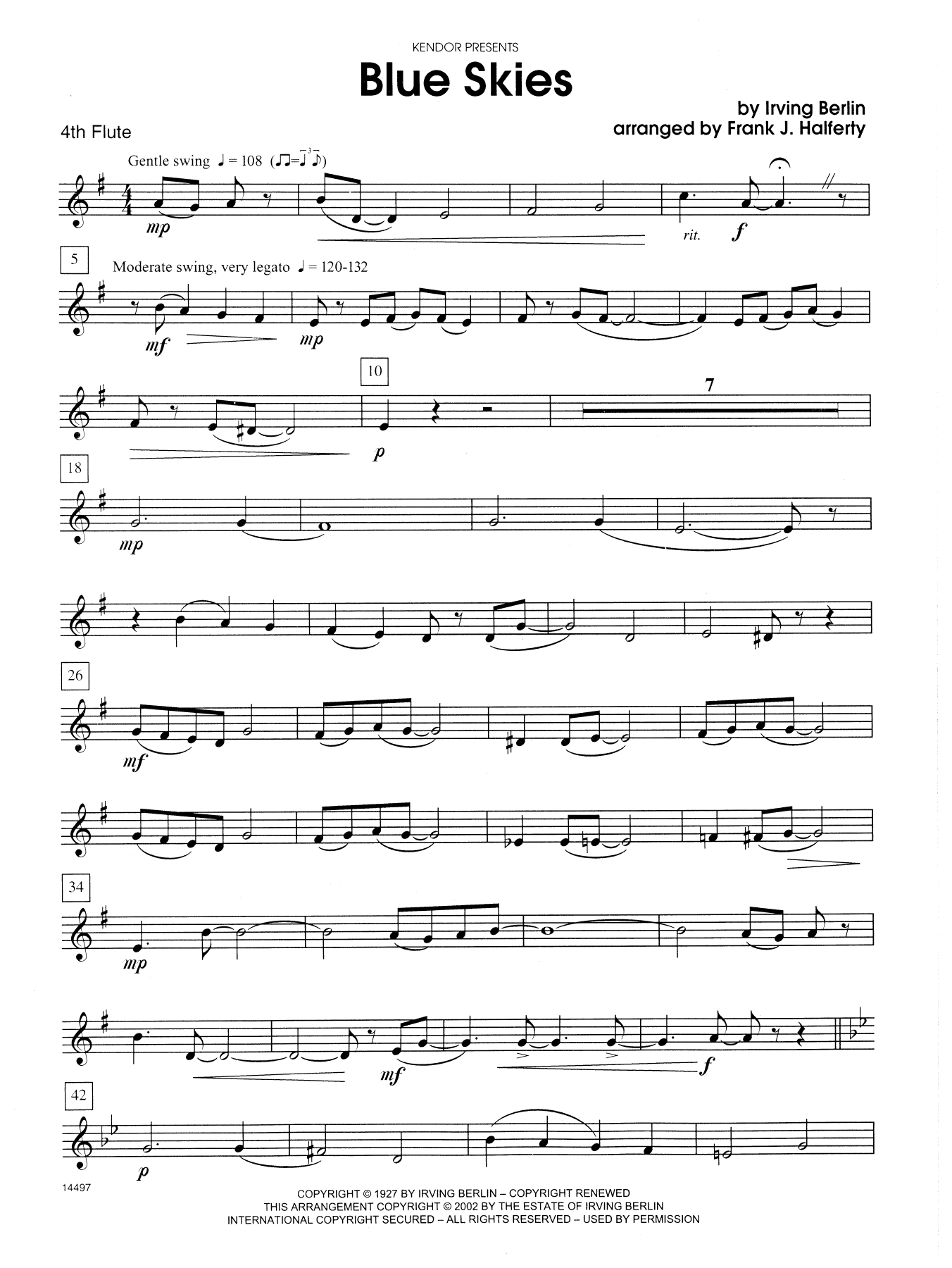 Blue Skies - 4th Flute (Woodwind Ensemble) von Frank J. Halferty
