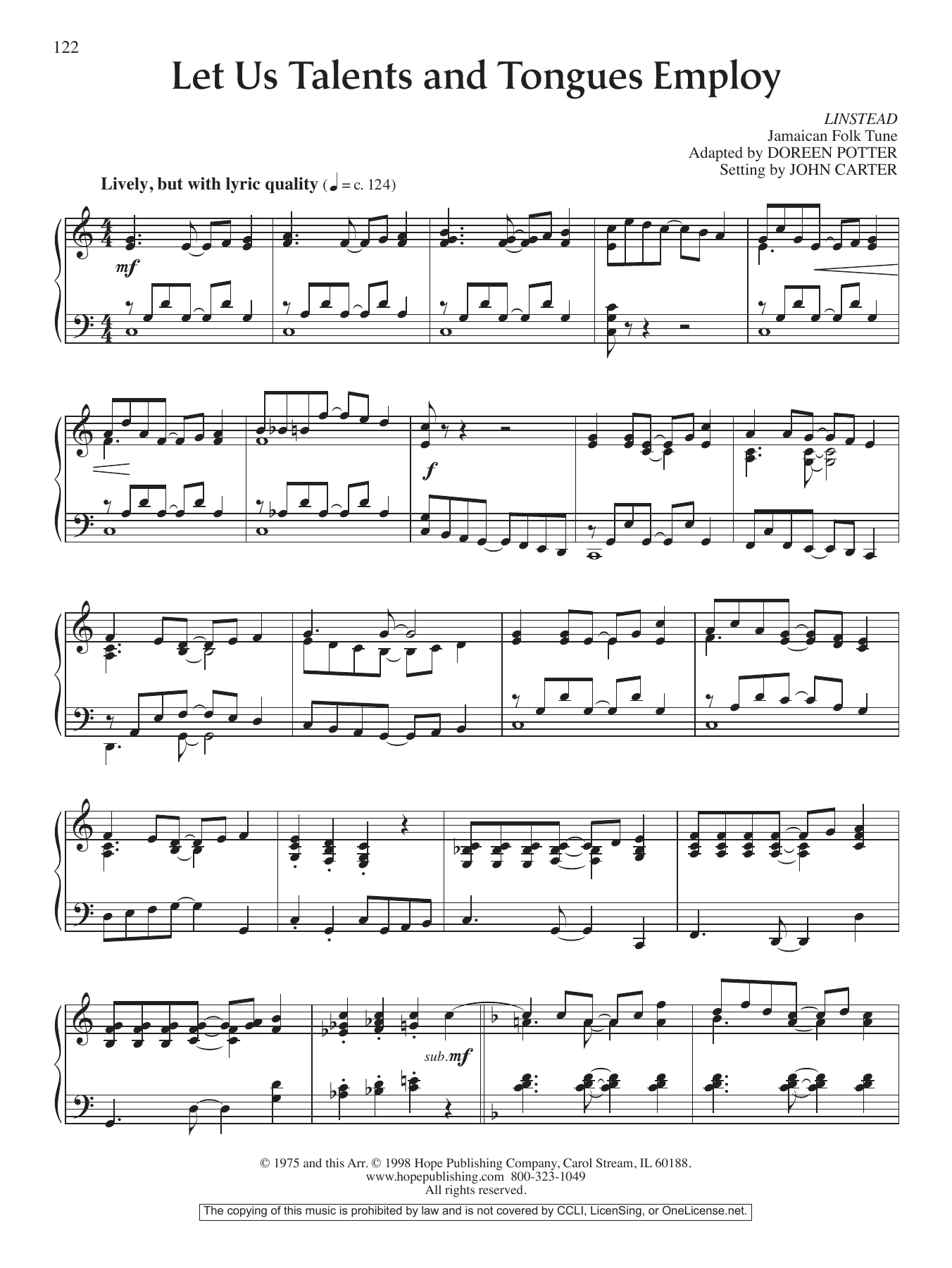 Let Us Talents and Tongues Employ (Piano Solo) von John Carter