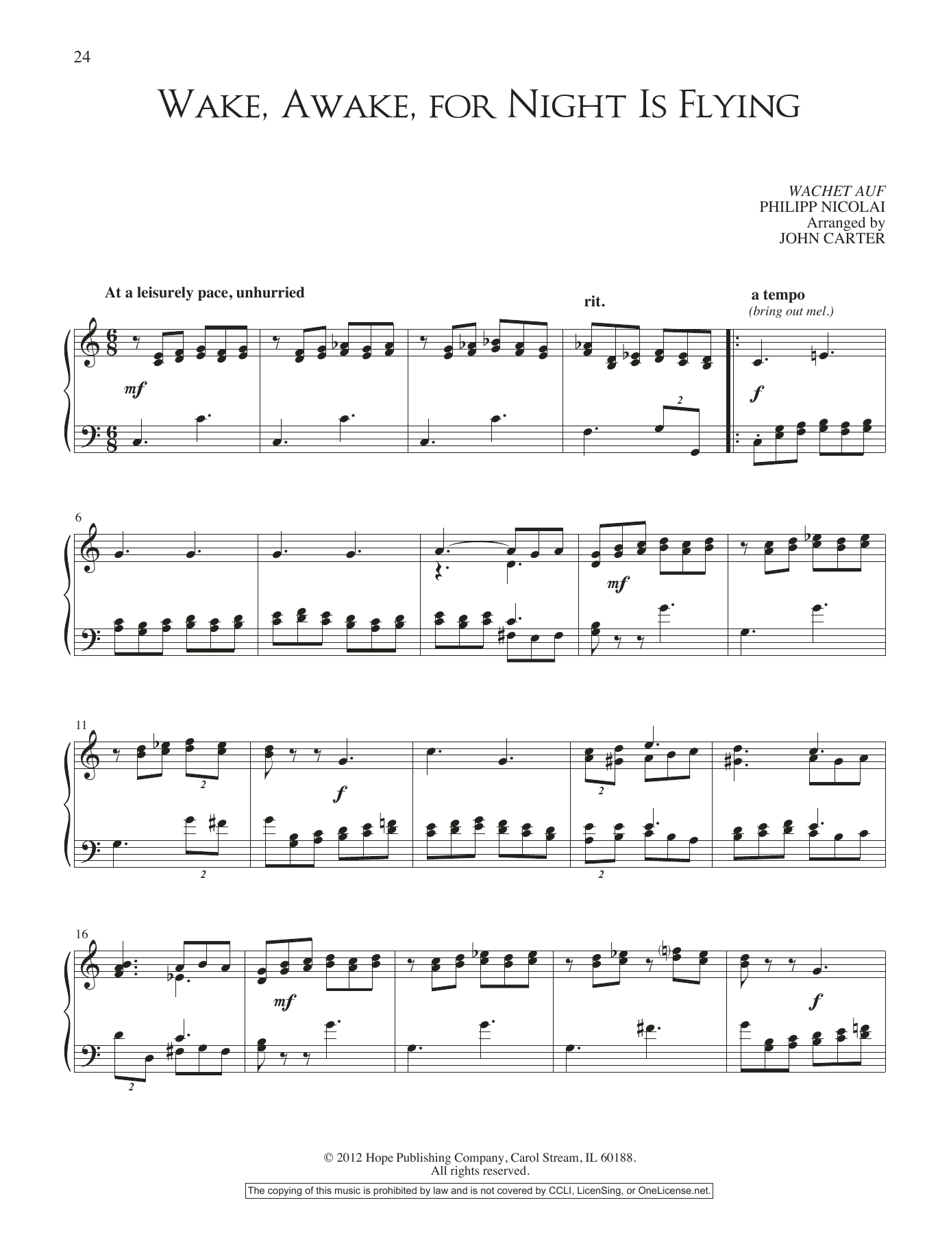 Wake, Awake, For Night Is Flying (Piano Solo) von John Carter