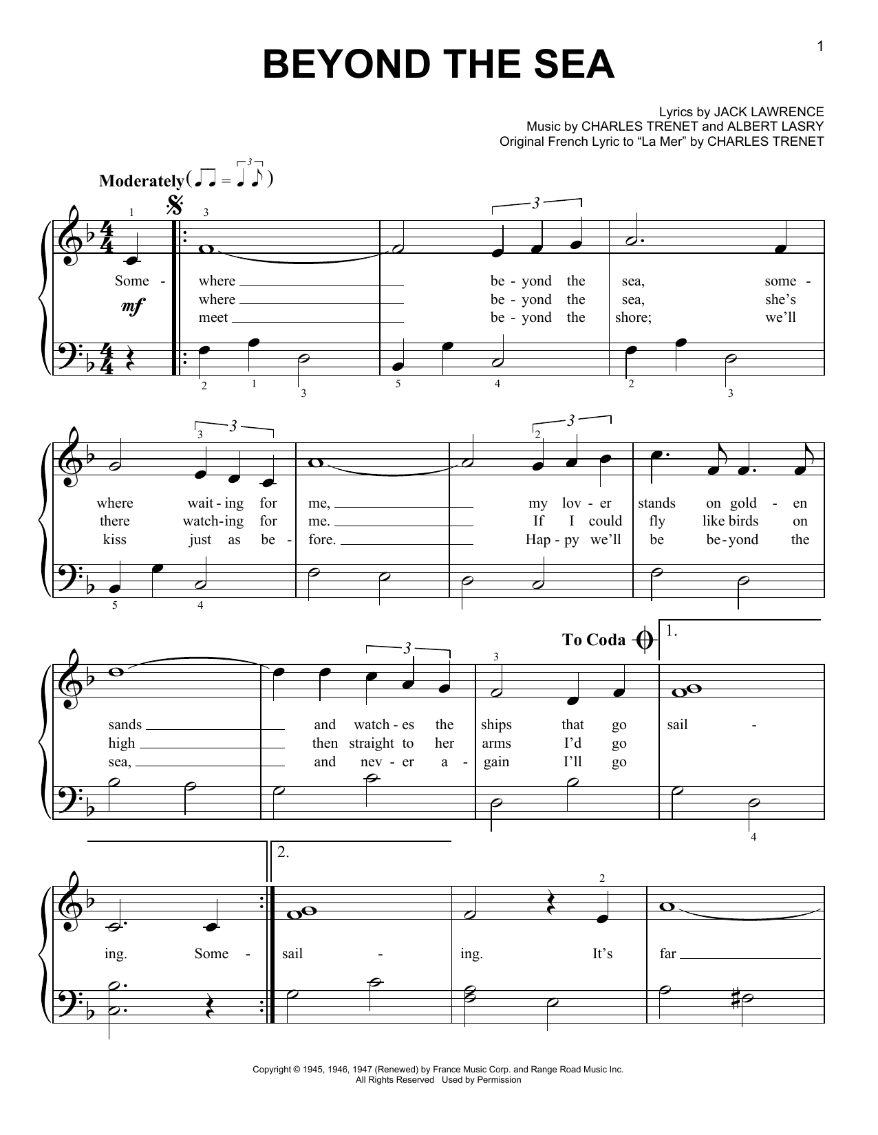 Beyond The Sea (Very Easy Piano) von Bobby Darin
