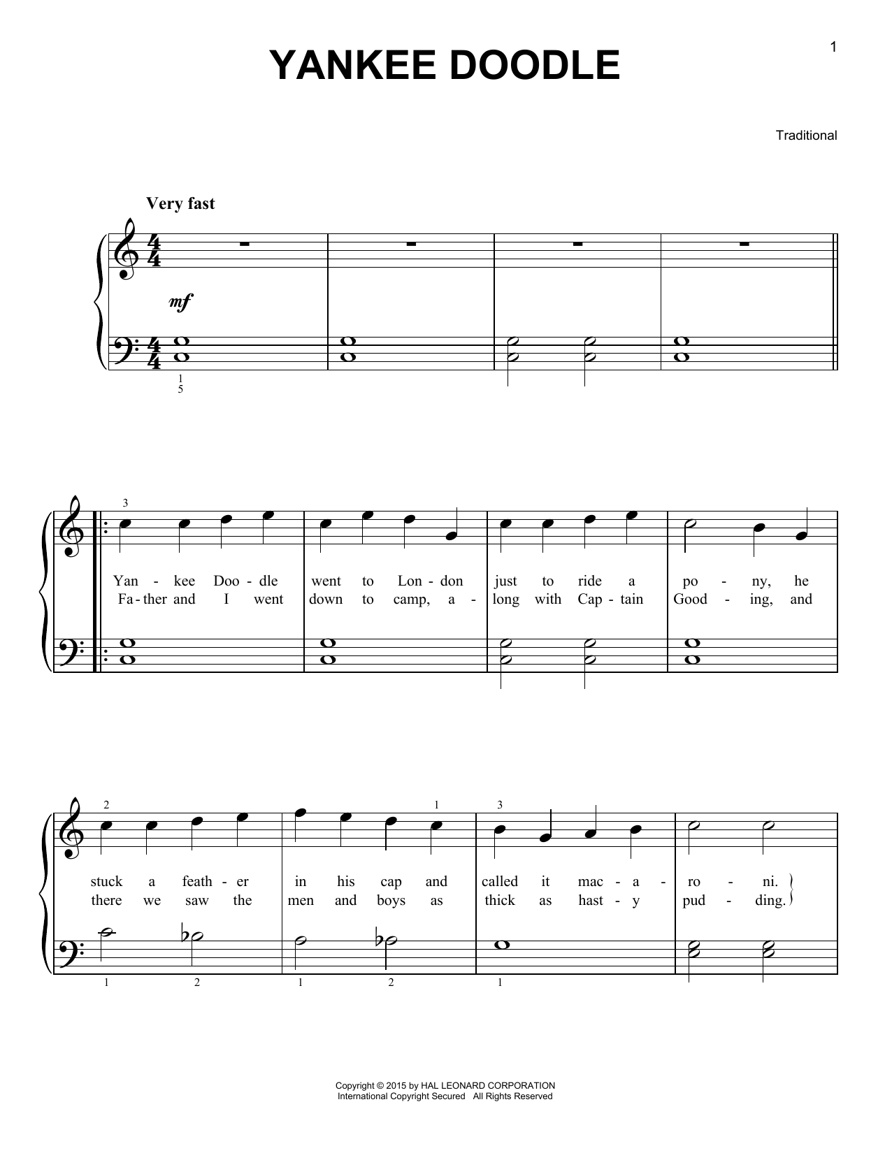 Yankee Doodle (Easy Piano) von Traditional