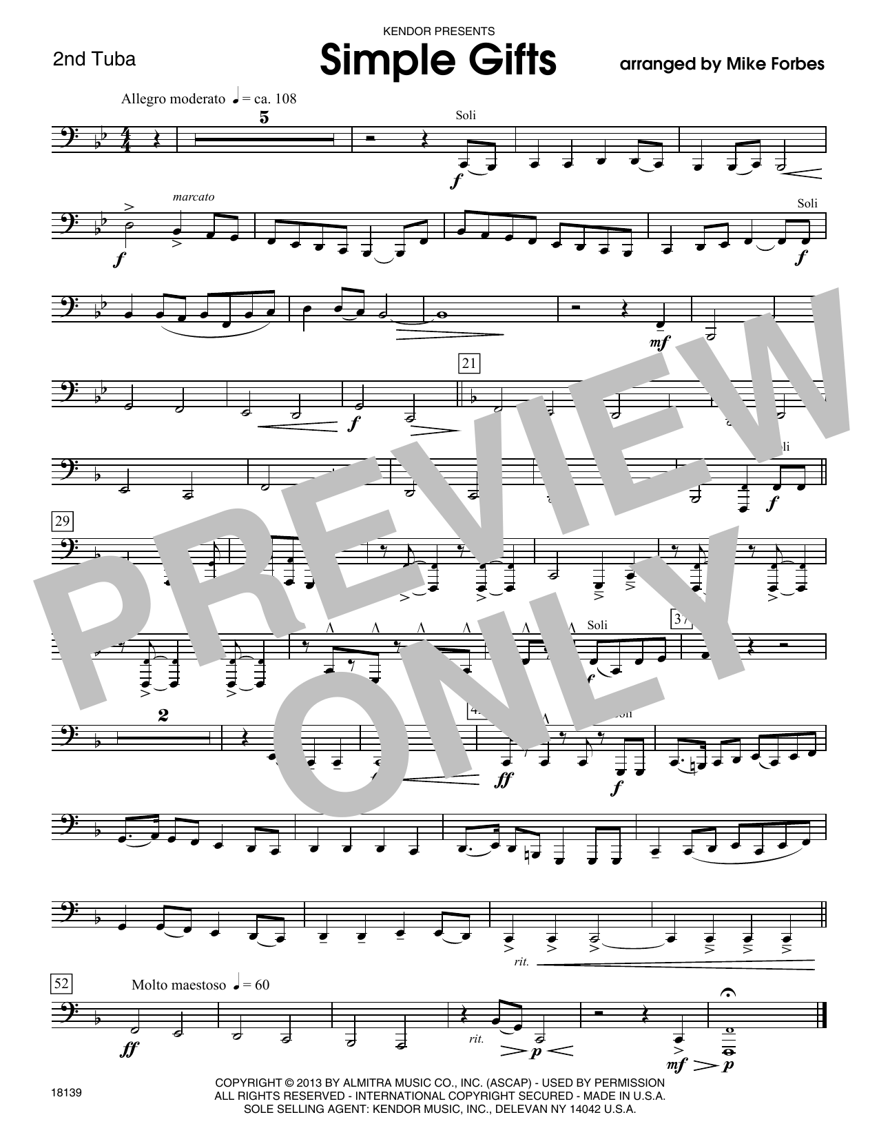 Simple Gifts - Tuba 2 (Brass Ensemble) von Mike Forbes