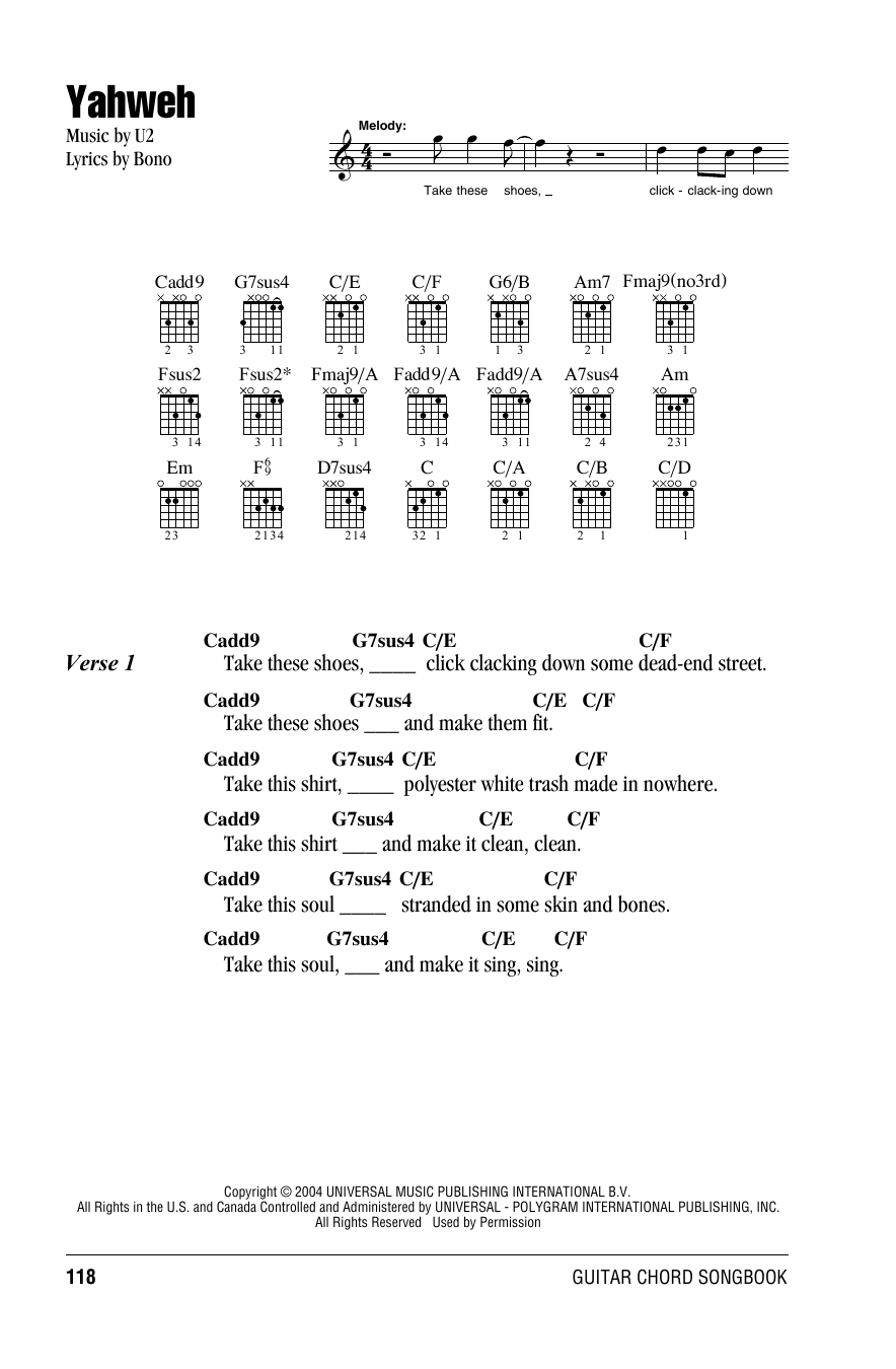 Yahweh (Guitar Chords/Lyrics) von U2