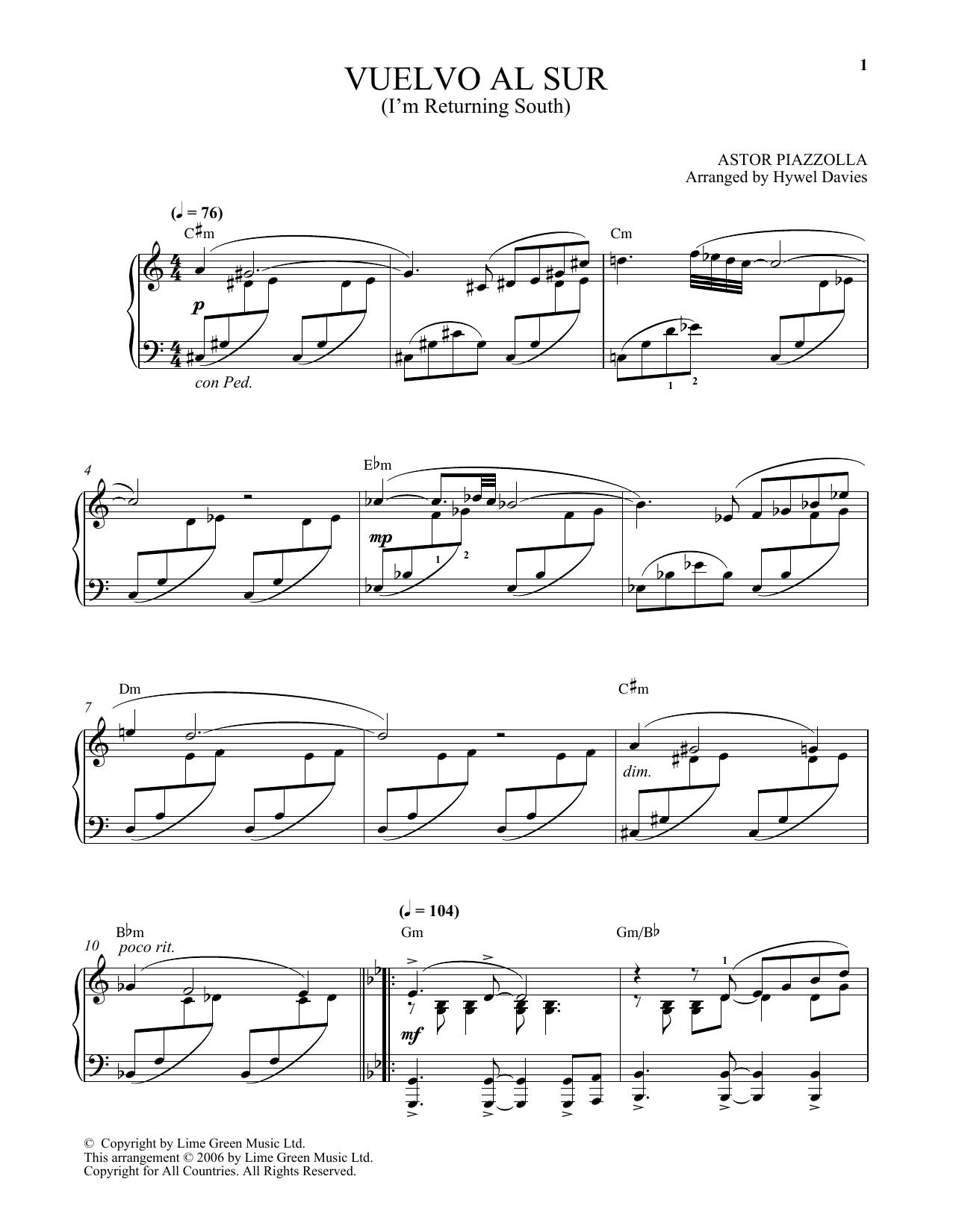 Vuelvo Al Sur (Piano Solo) von Astor Piazzolla
