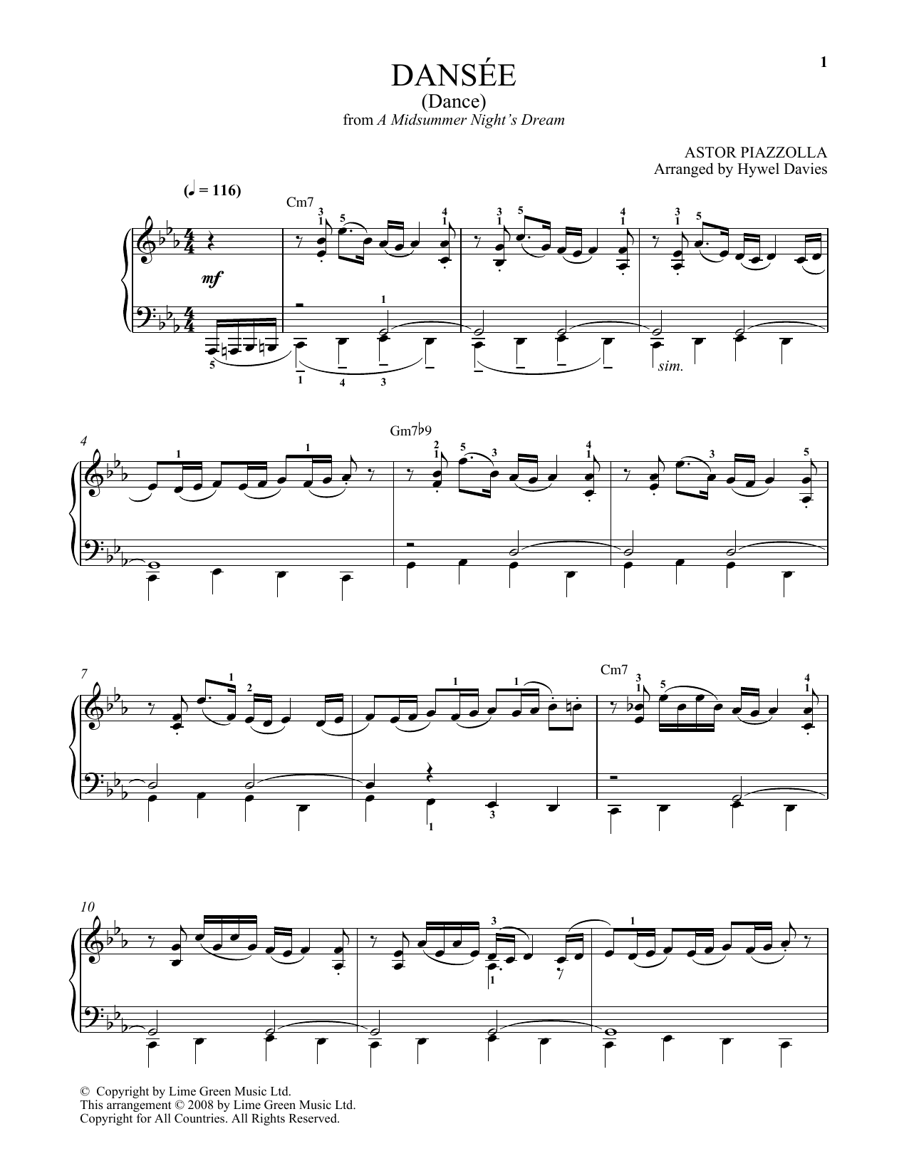 Dansee (Piano Solo) von Astor Piazzolla