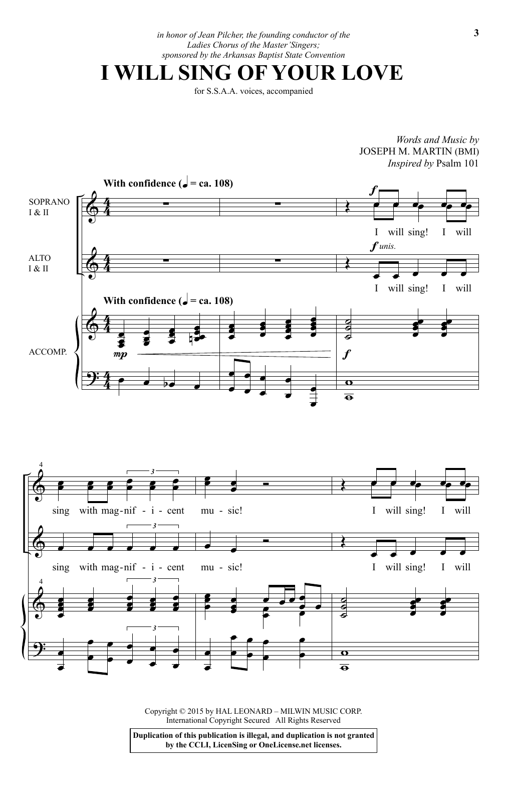 I Will Sing Of Your Love (SSA Choir) von Joseph M. Martin