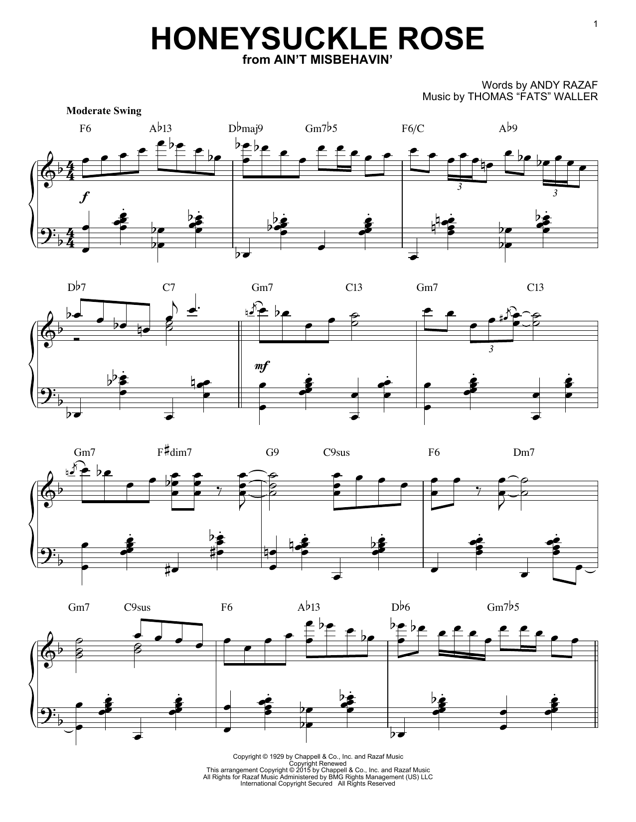 Honeysuckle Rose [Stride version] (arr. Brent Edstrom) (Piano Solo) von Django Reinhardt