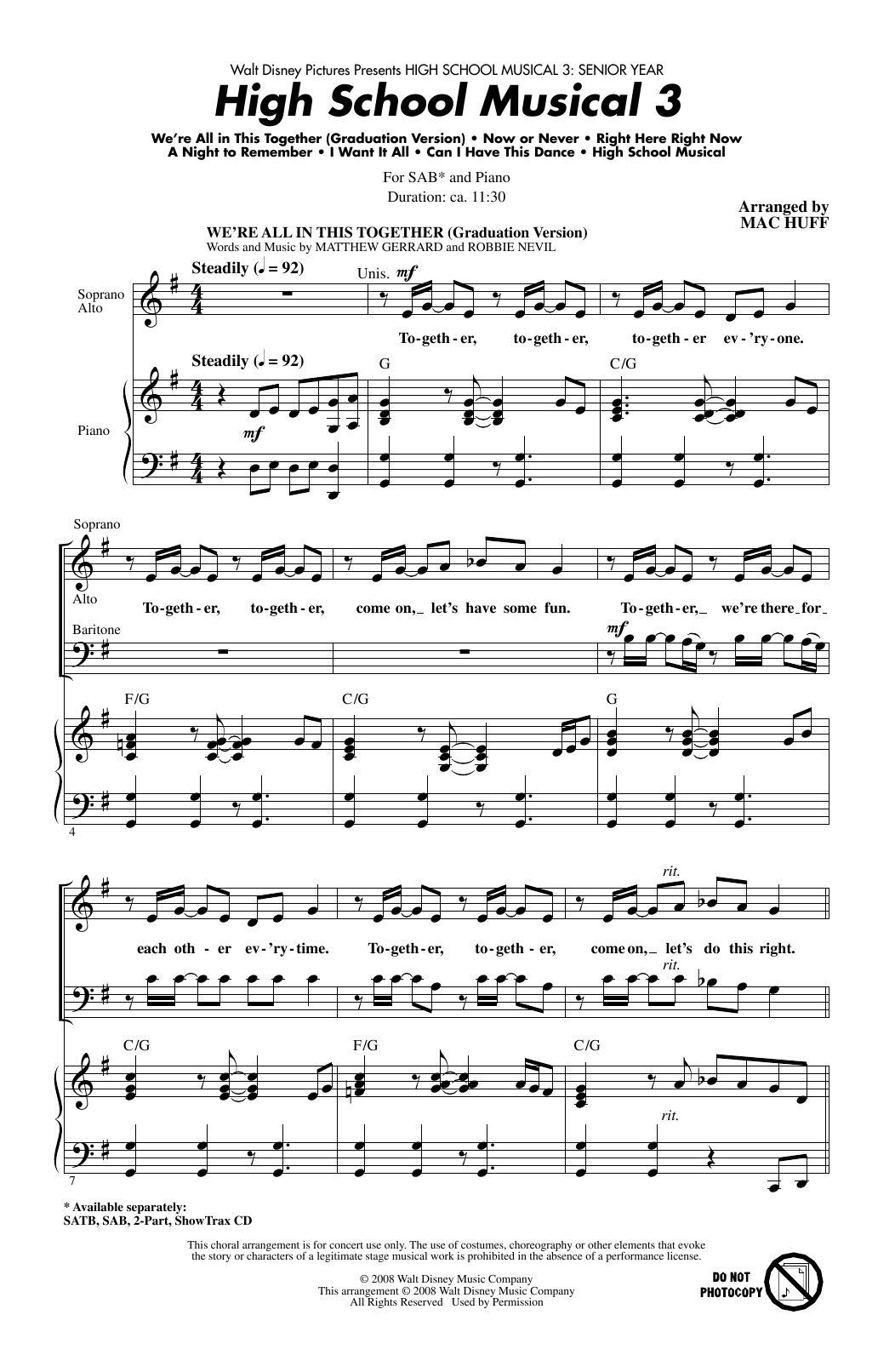 High School Musical 3 (Choral Medley) (SAB Choir) von Mac Huff