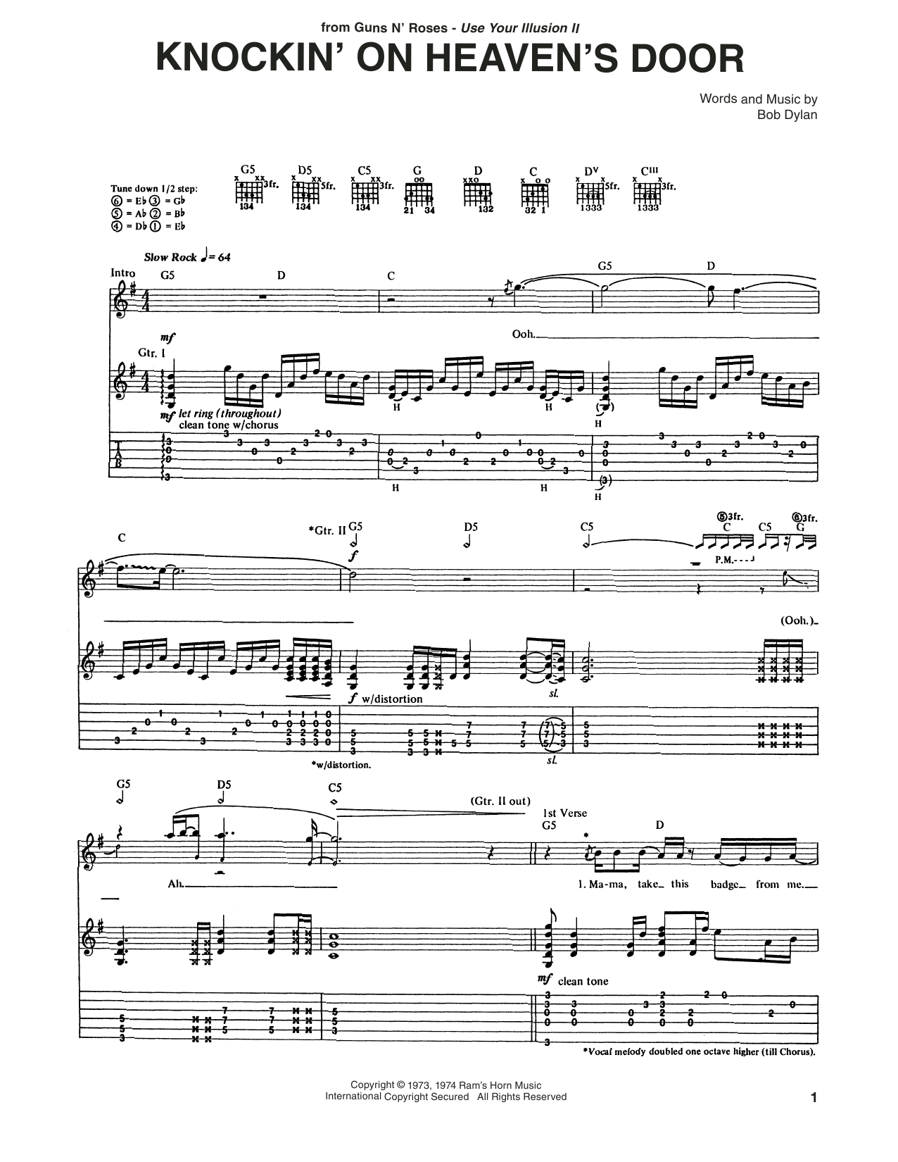 Knockin' On Heaven's Door (Guitar Tab) von Guns N' Roses