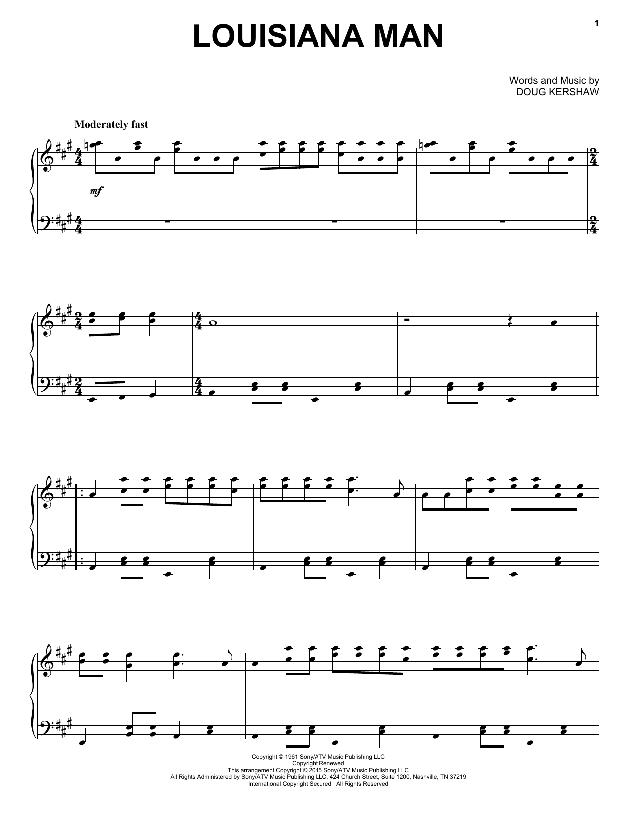 Louisiana Man (Piano Solo) von Doug Kershaw