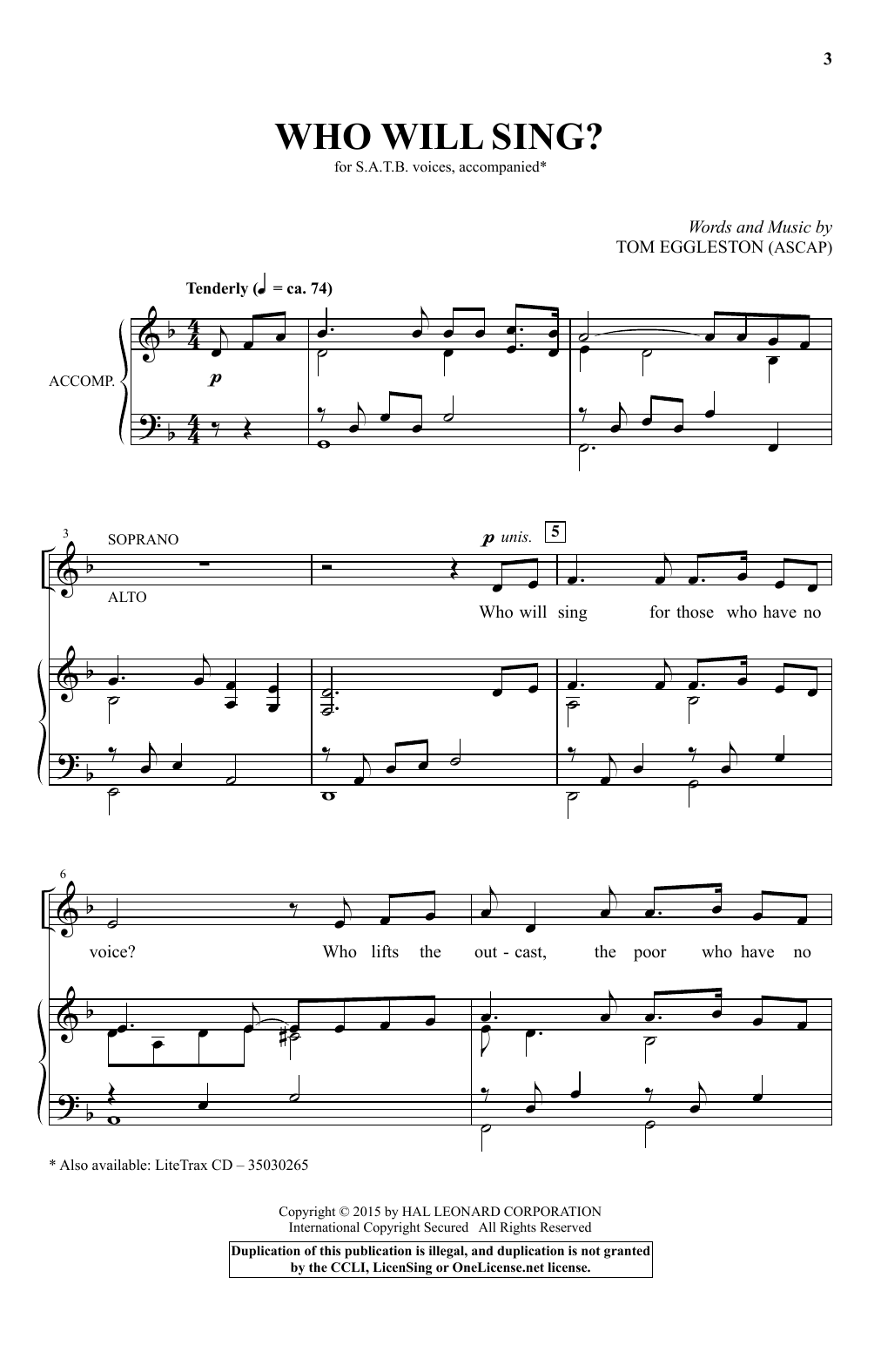 Who Will Sing? (SATB Choir) von Tom Eggleston