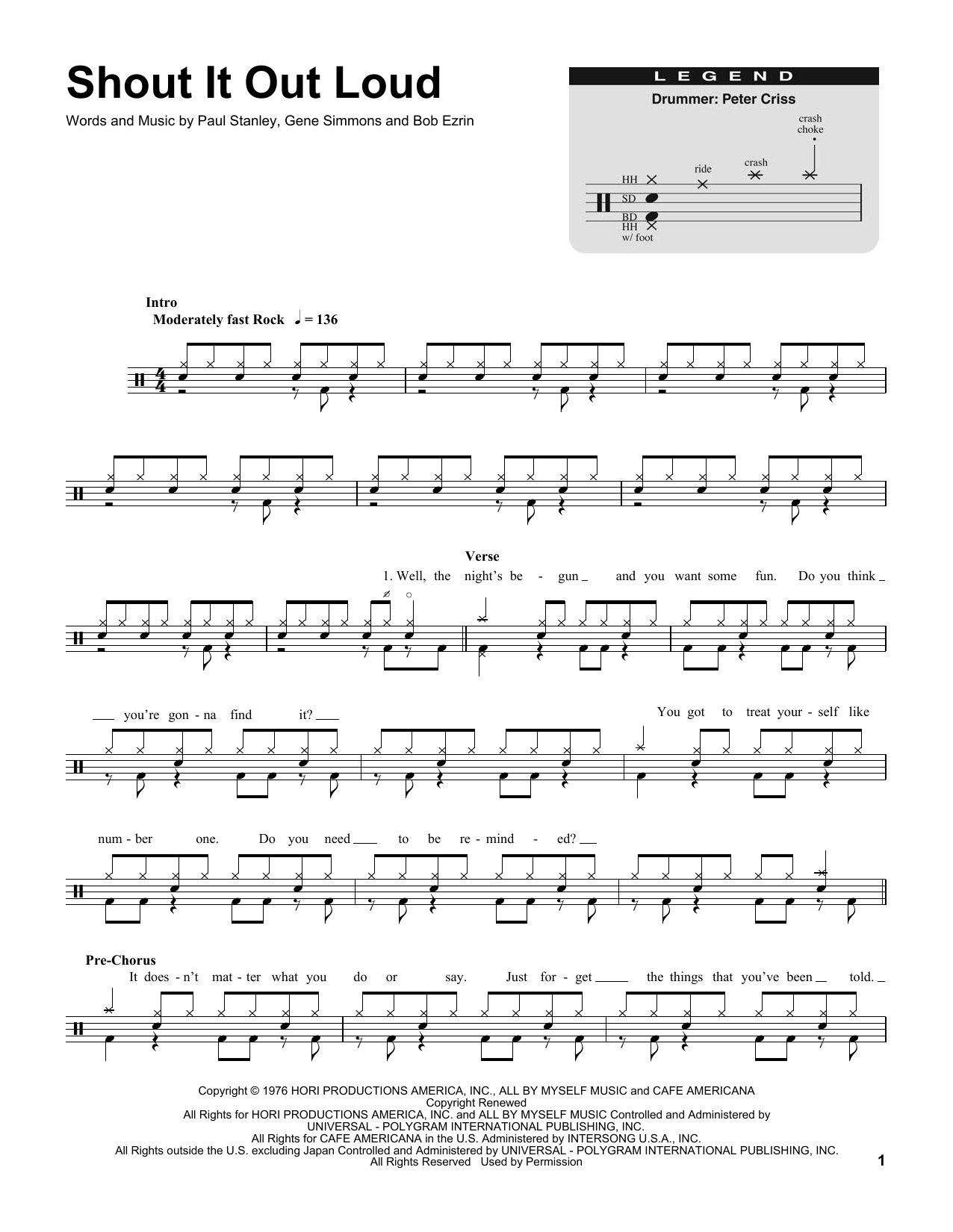 Shout It Out Loud (Drums Transcription) von KISS