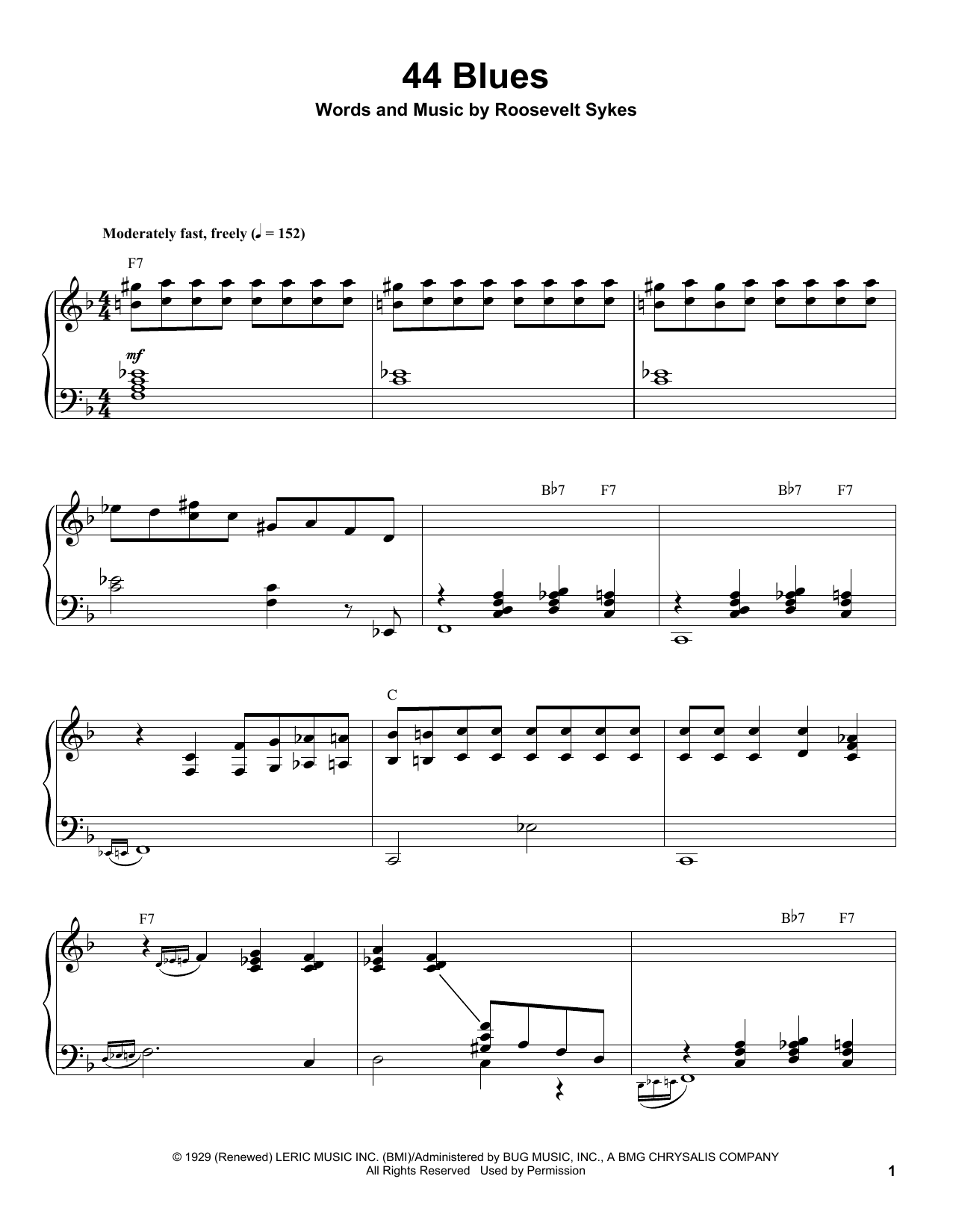44 Blues (Piano Transcription) von Roosevelt Sykes