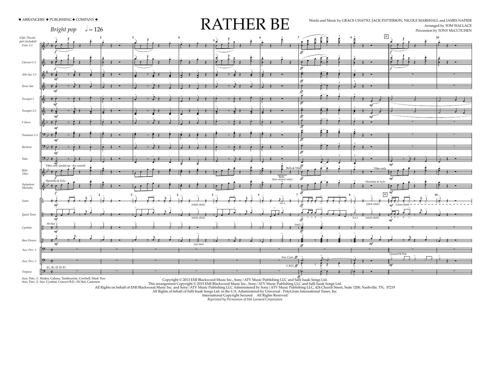 Rather Be - Full Score (Marching Band) von Tom Wallace