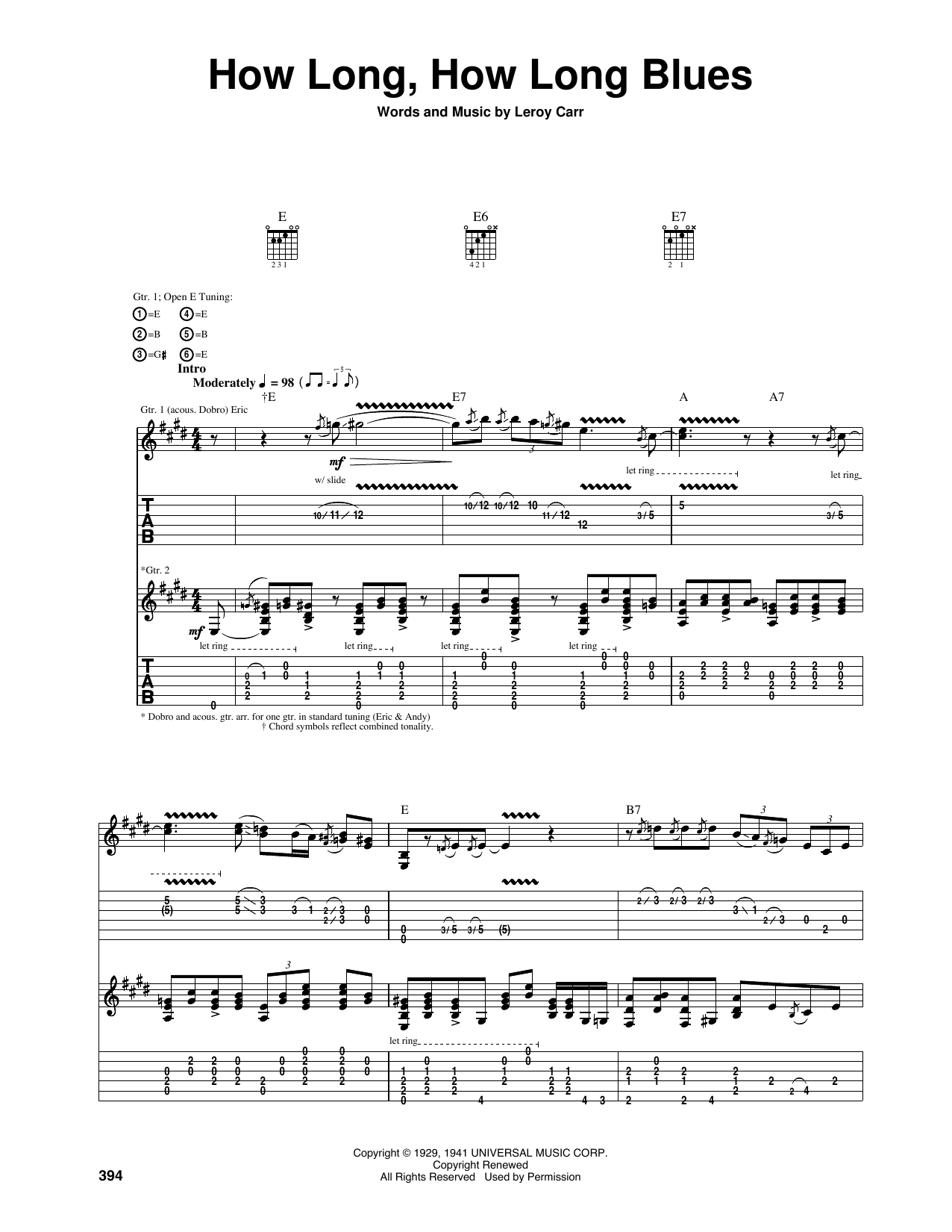 How Long Blues (How Long, How Long Blues) (Guitar Tab) von Eric Clapton